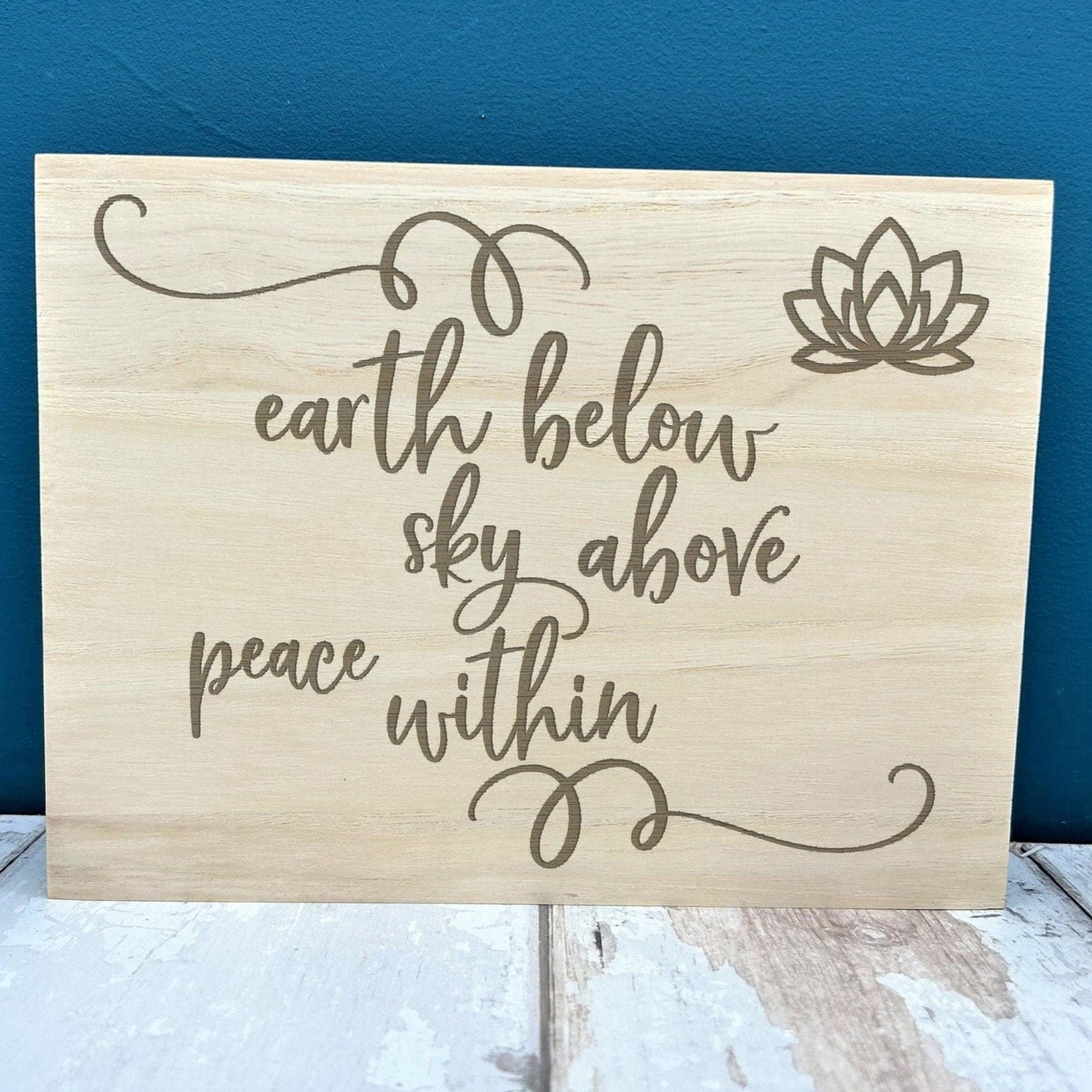 Earth Sky Peace Within Yoga Engraved Wooden Wall Plaque Decor Positivity Gift