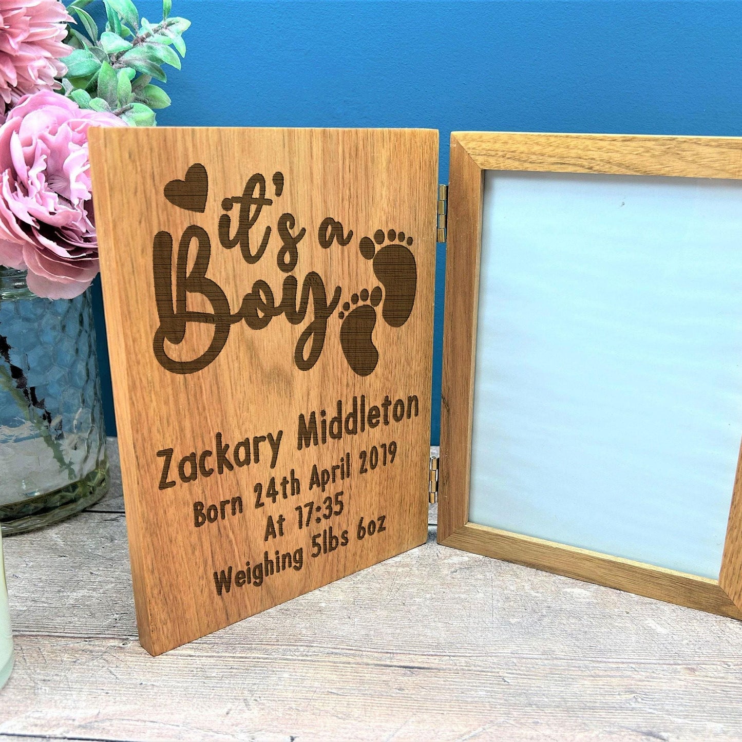 It's A Boy New Baby Personalised Oak Photo Frame Gift - New Baby Gift