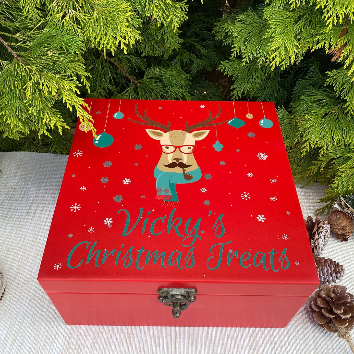 Hipster Reindeer Christmas Eve Treat Box - XMAS Deer Rudolf Personalised Gift