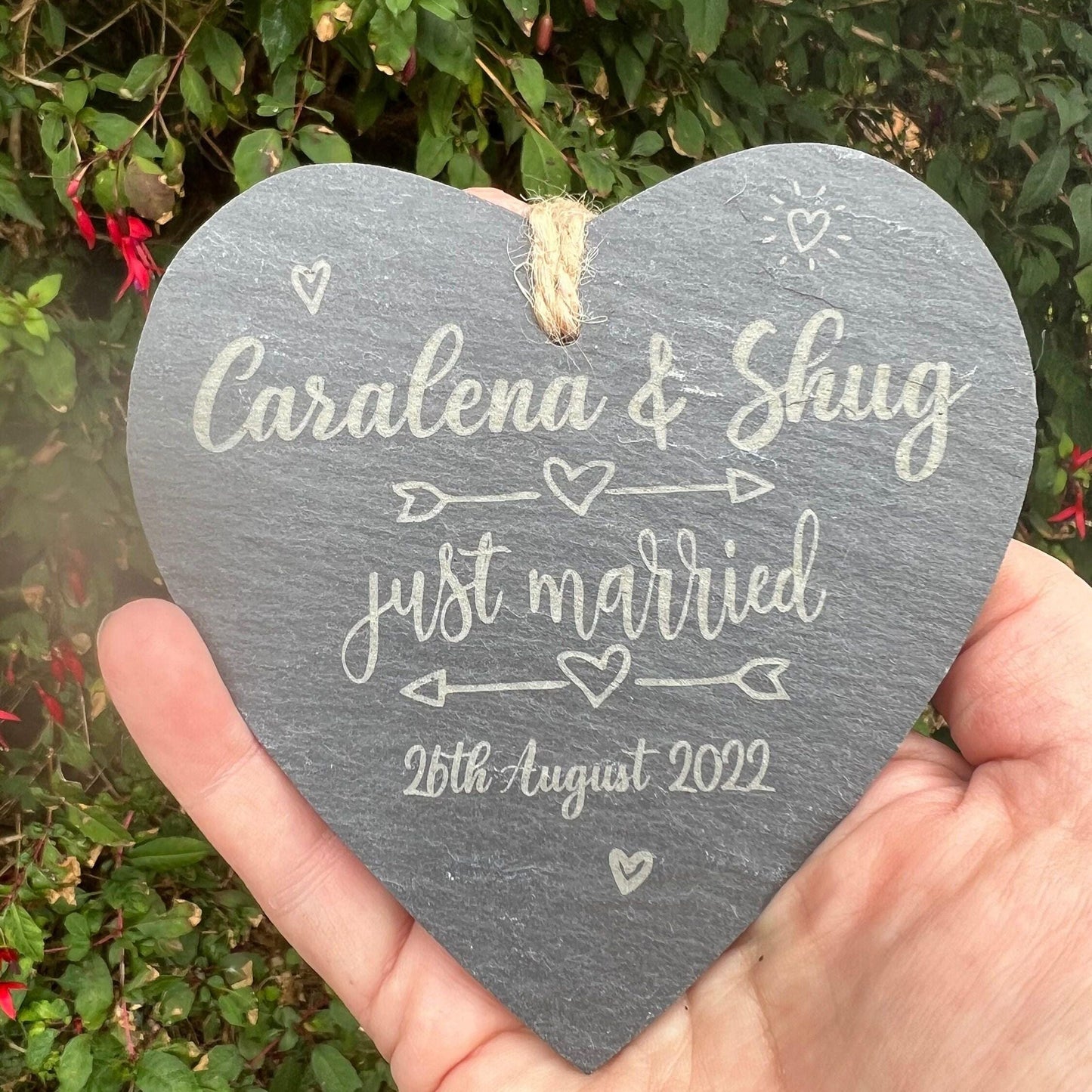 Just Married Wedding Slate Heart - Personalised Wedding Gift