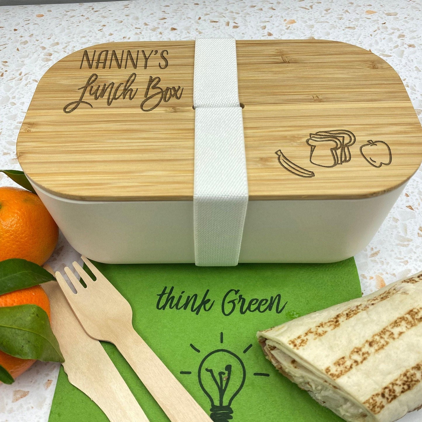 Sandwich & Fruit Personalised Bamboo Eco Friendly Lunch Box - School Work Packed Lunch