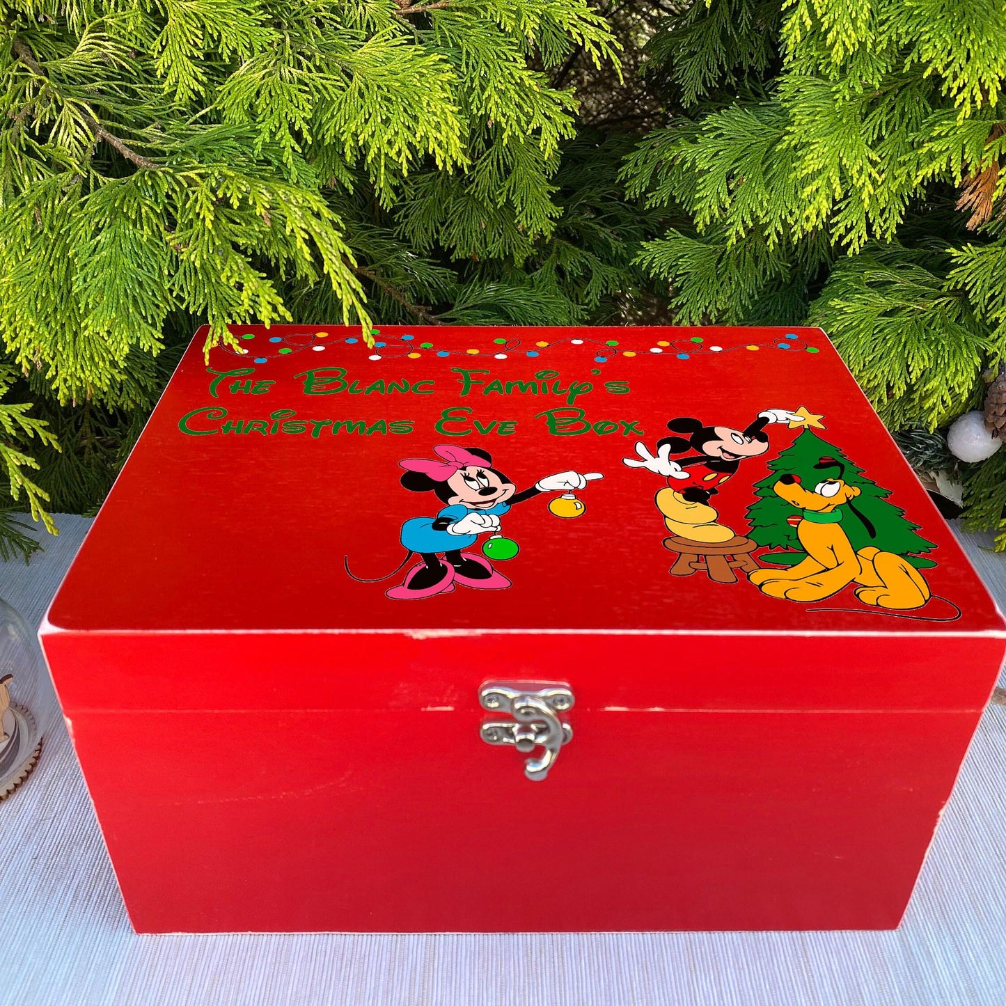 Mickey & Minnie Mouse & Pluto - Christmas Tree Personalised XMAS Eve Box - Christmas Treats