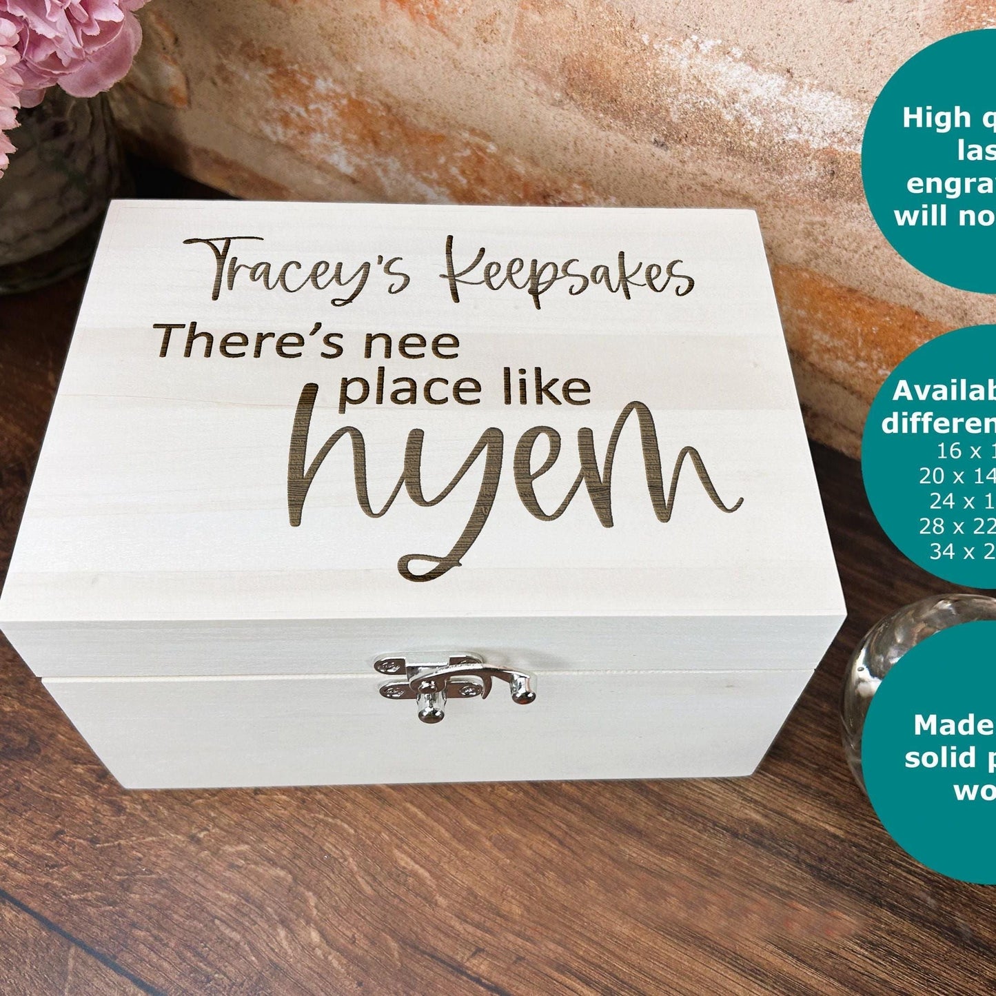 Nee Place Like Hyem - Geordie Gift - Personalised Luxury Wooden Memory Box