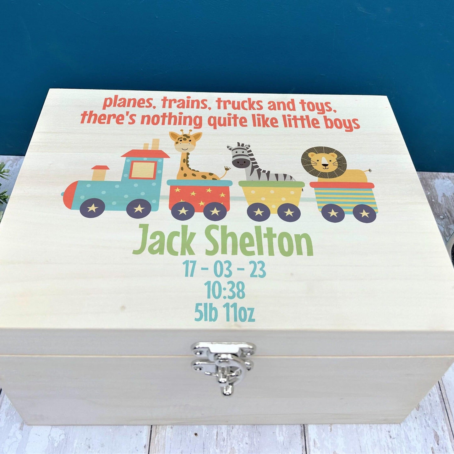 Train Boys Christening New Baby Wooden Memory Box Personalised Gift