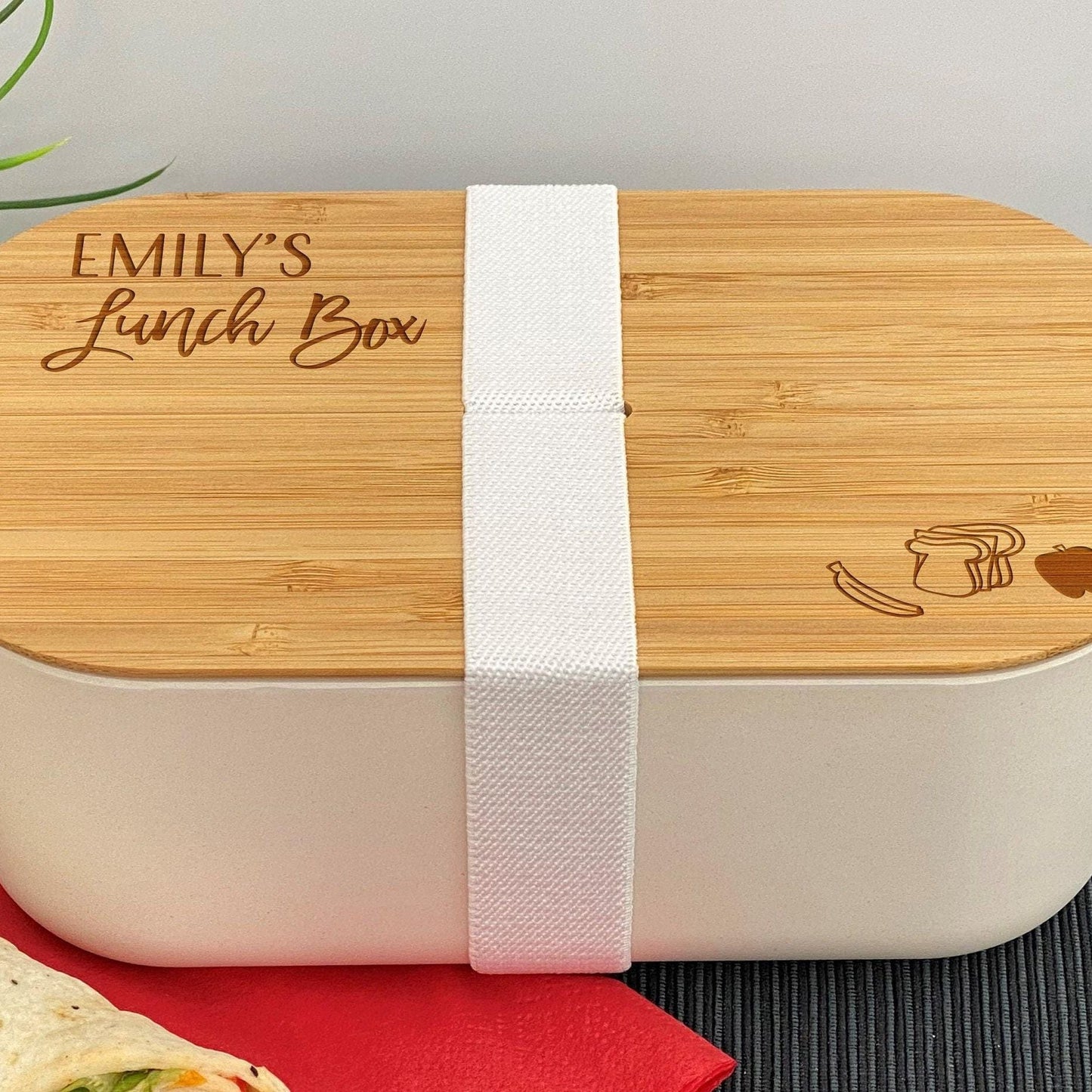 Sandwich & Fruit Personalised Bamboo Eco Friendly Lunch Box - School Work Packed Lunch
