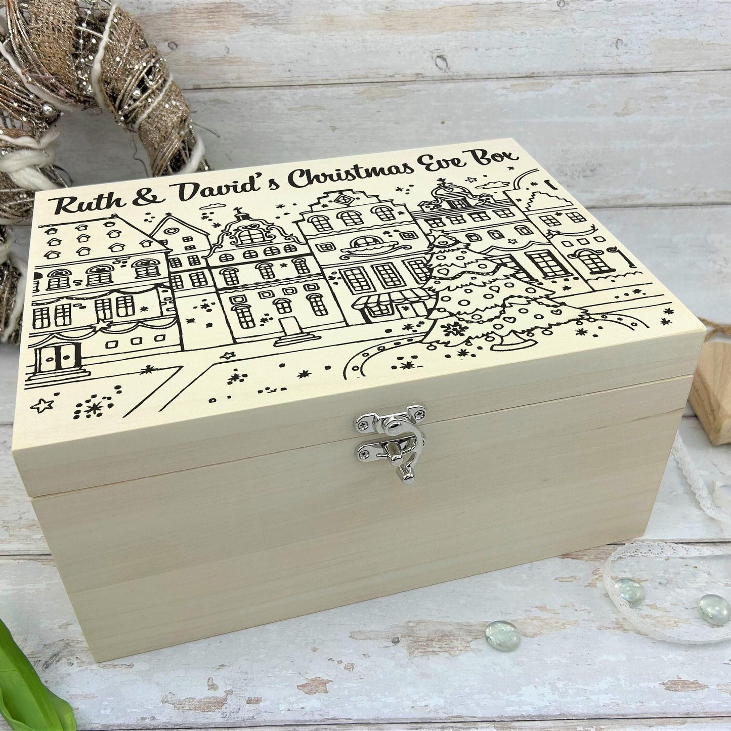 Christmas Town Silhouette Xmas Eve Treats Box Personalised Gift