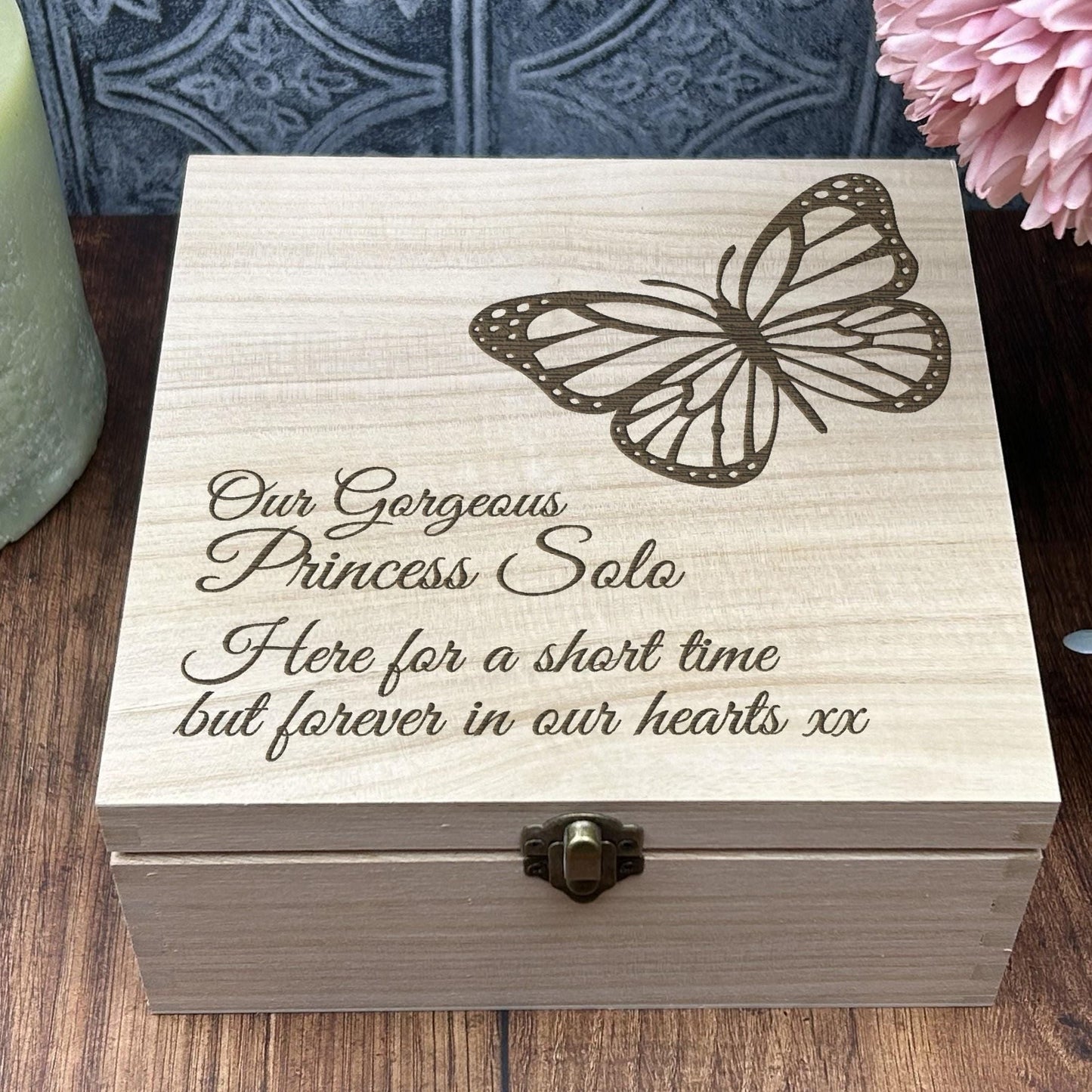 Butterfly Personalised Wooden Square Memory Keepsake Box