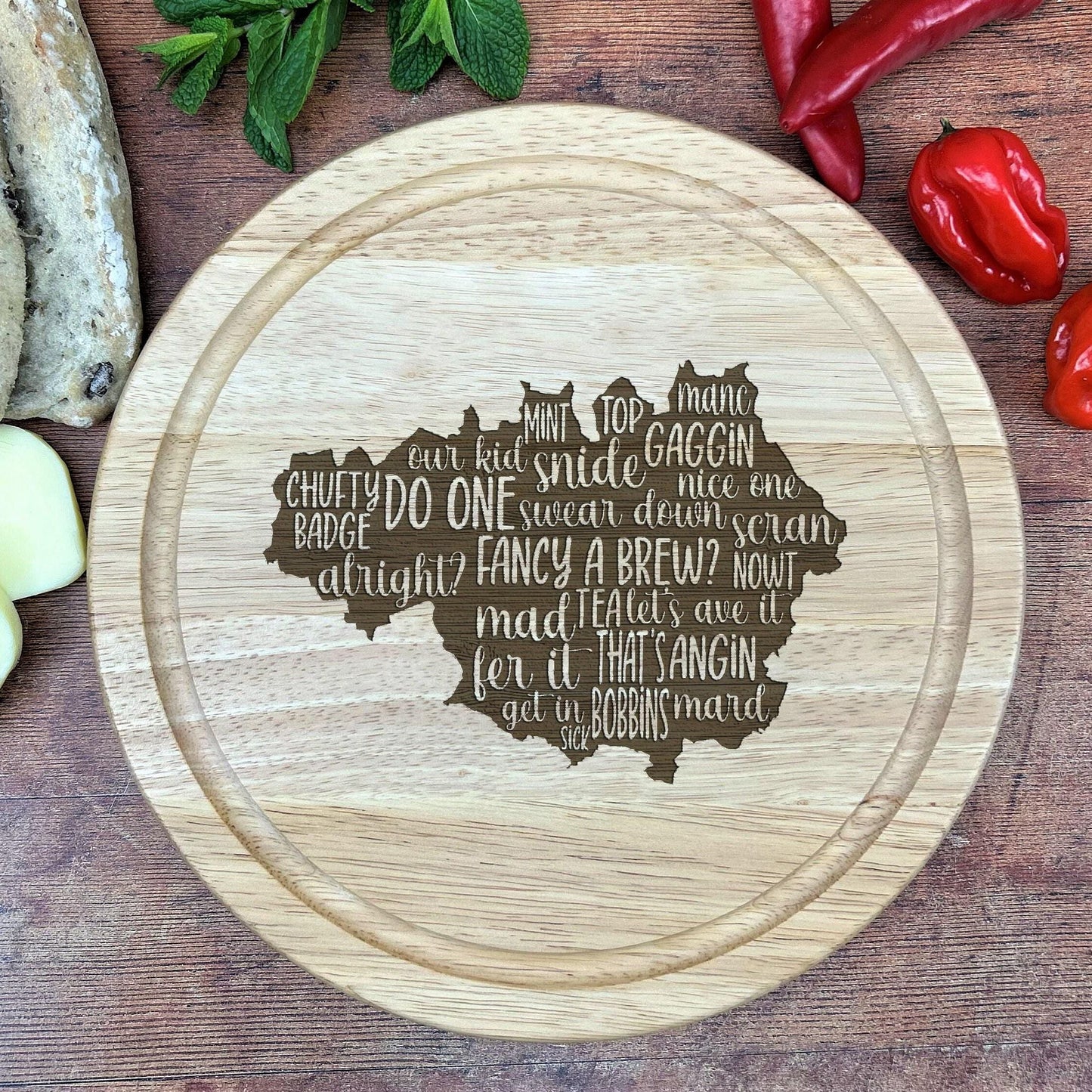 Manchester Map Mancunian Dialect - Chopping Board