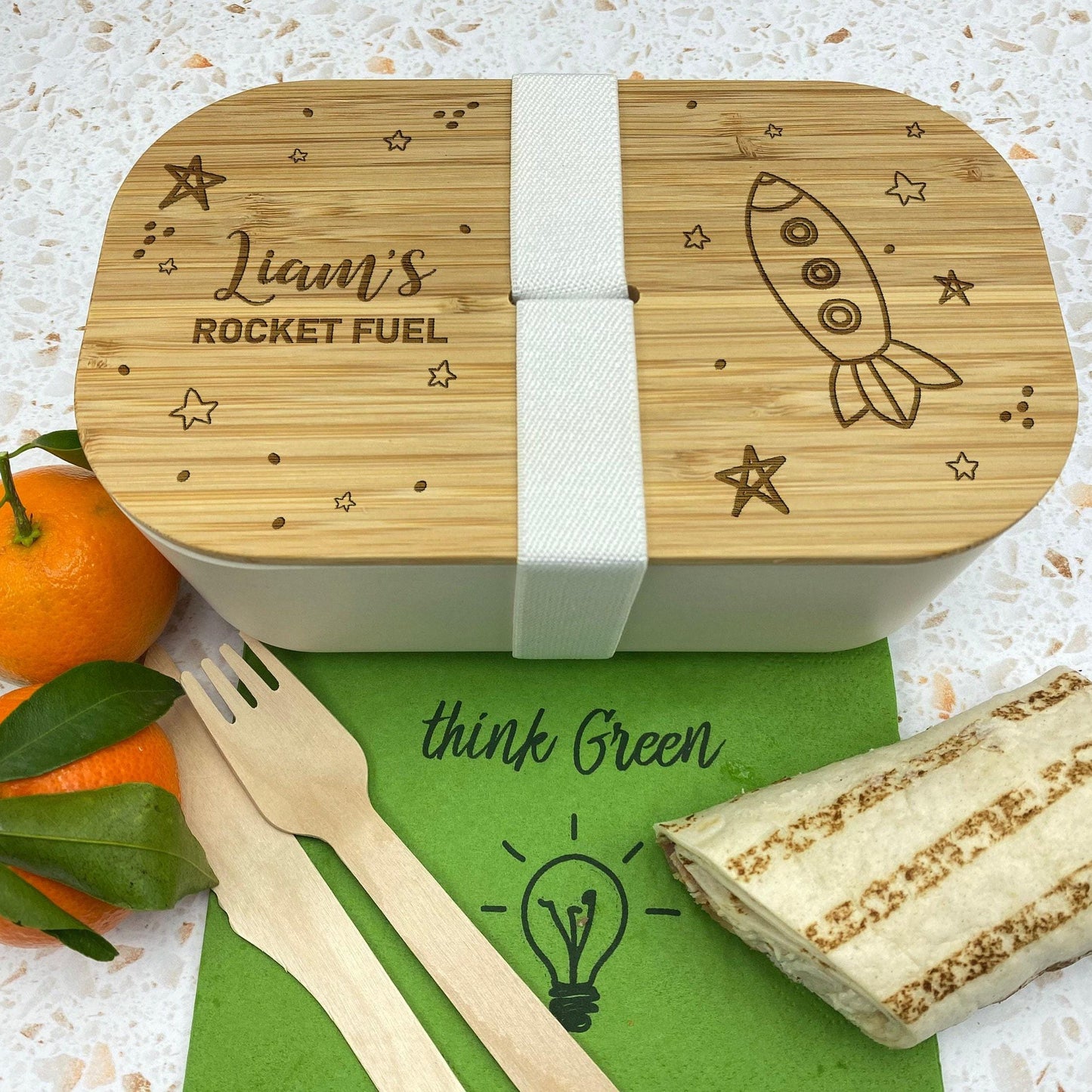 Rocket Fuel Personalised Bamboo Eco Friendly Lunchbox - School Work Packed Lunch