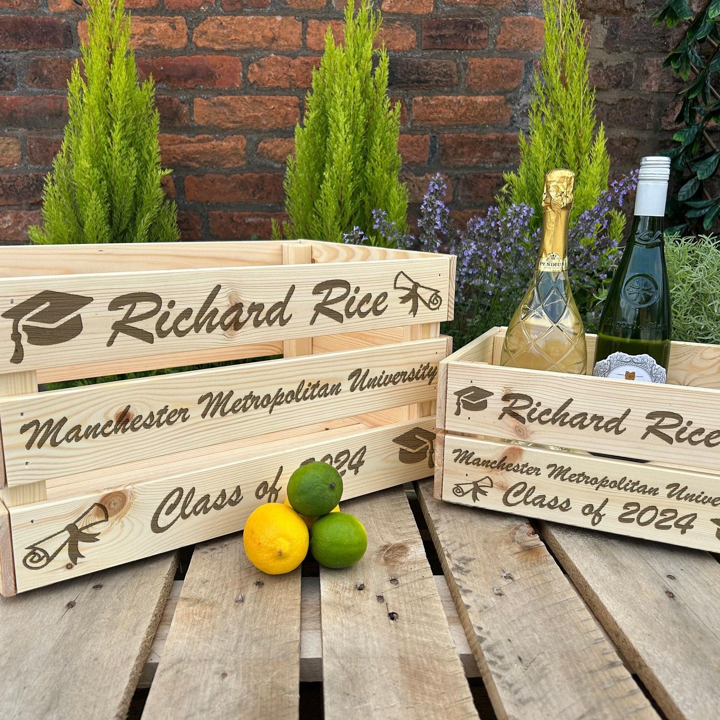 Graduation Class Of University Personalised Wooden Crate Drinks Hamper Gift