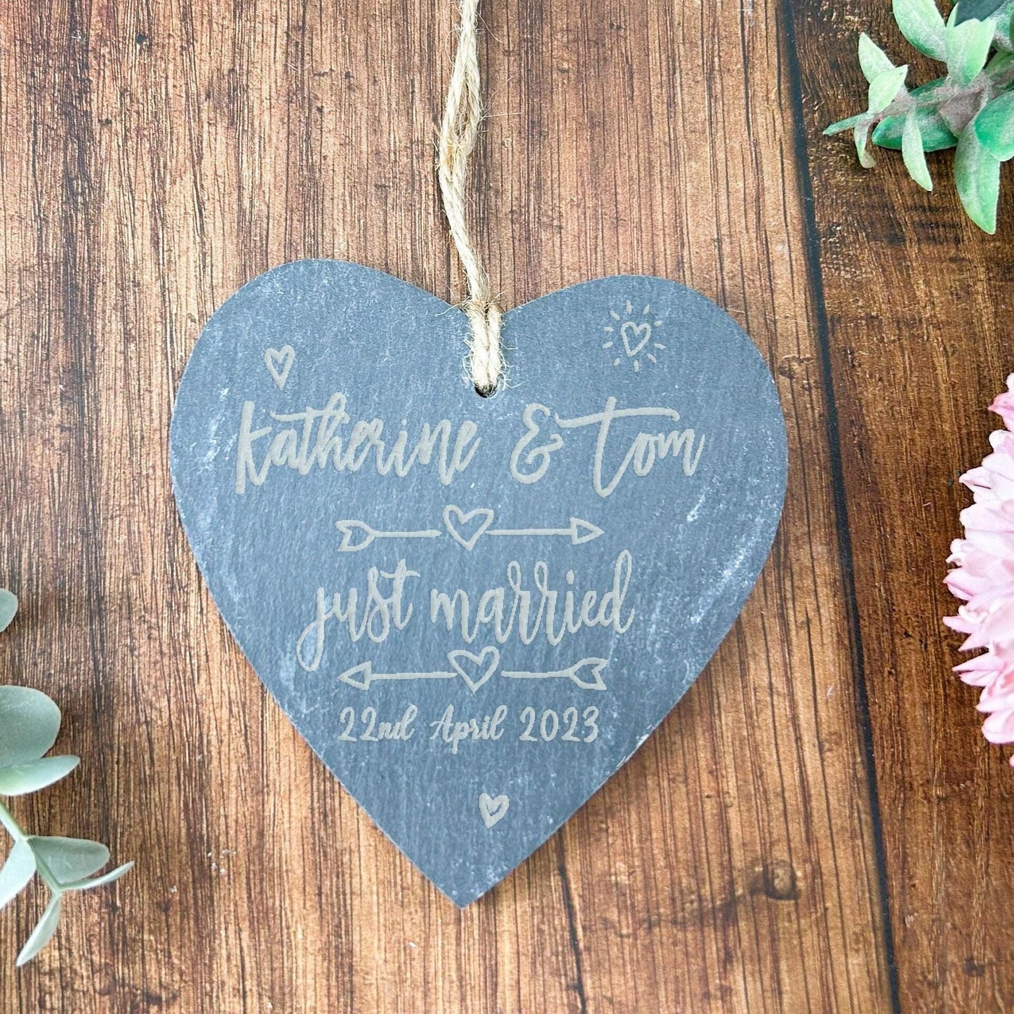 Just Married Wedding Slate Heart - Personalised Wedding Gift