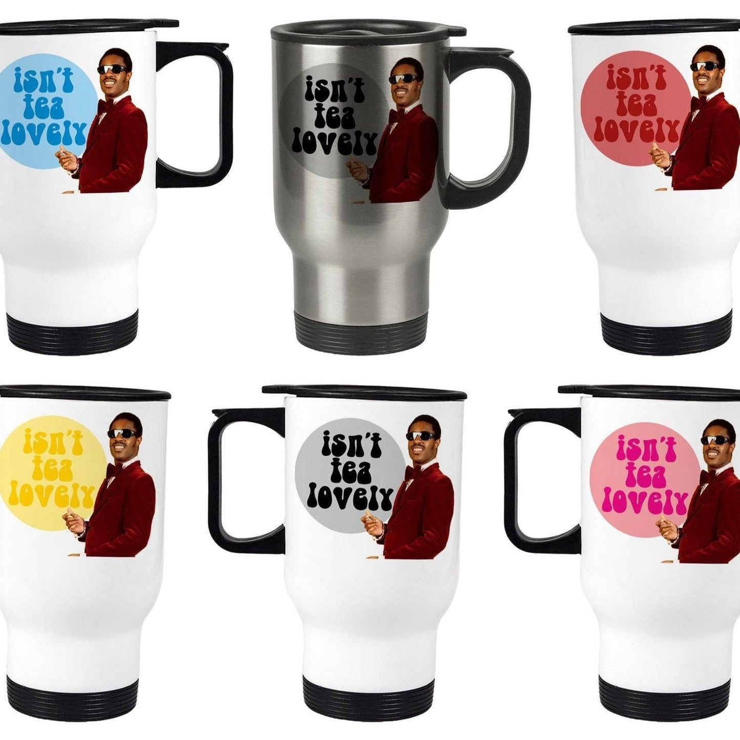 Stevie Wonder Isn't Tea Lovely Pun Music Lyrics Travel Mug Personalised Gift