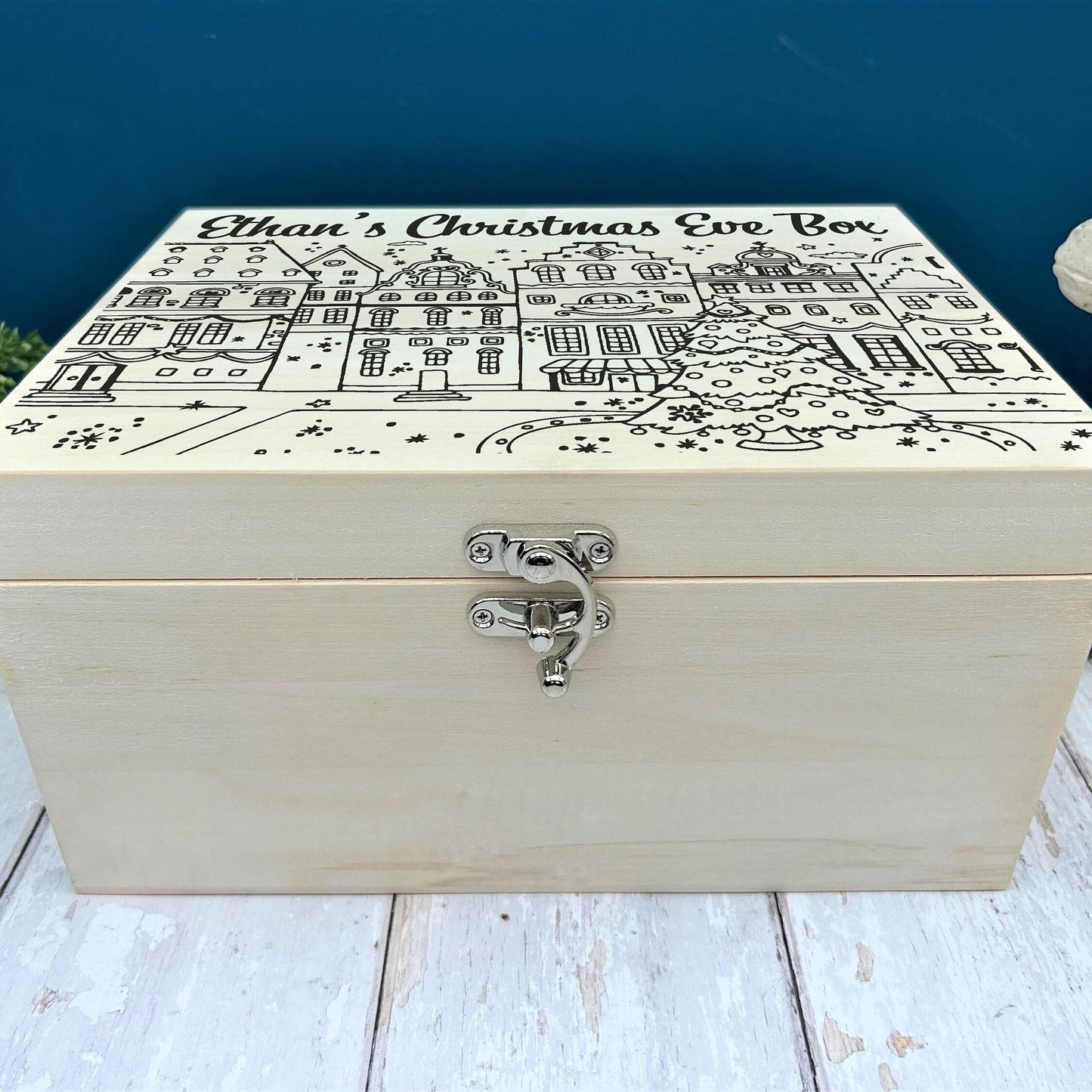 Christmas Town Silhouette Xmas Eve Treats Box Personalised Gift