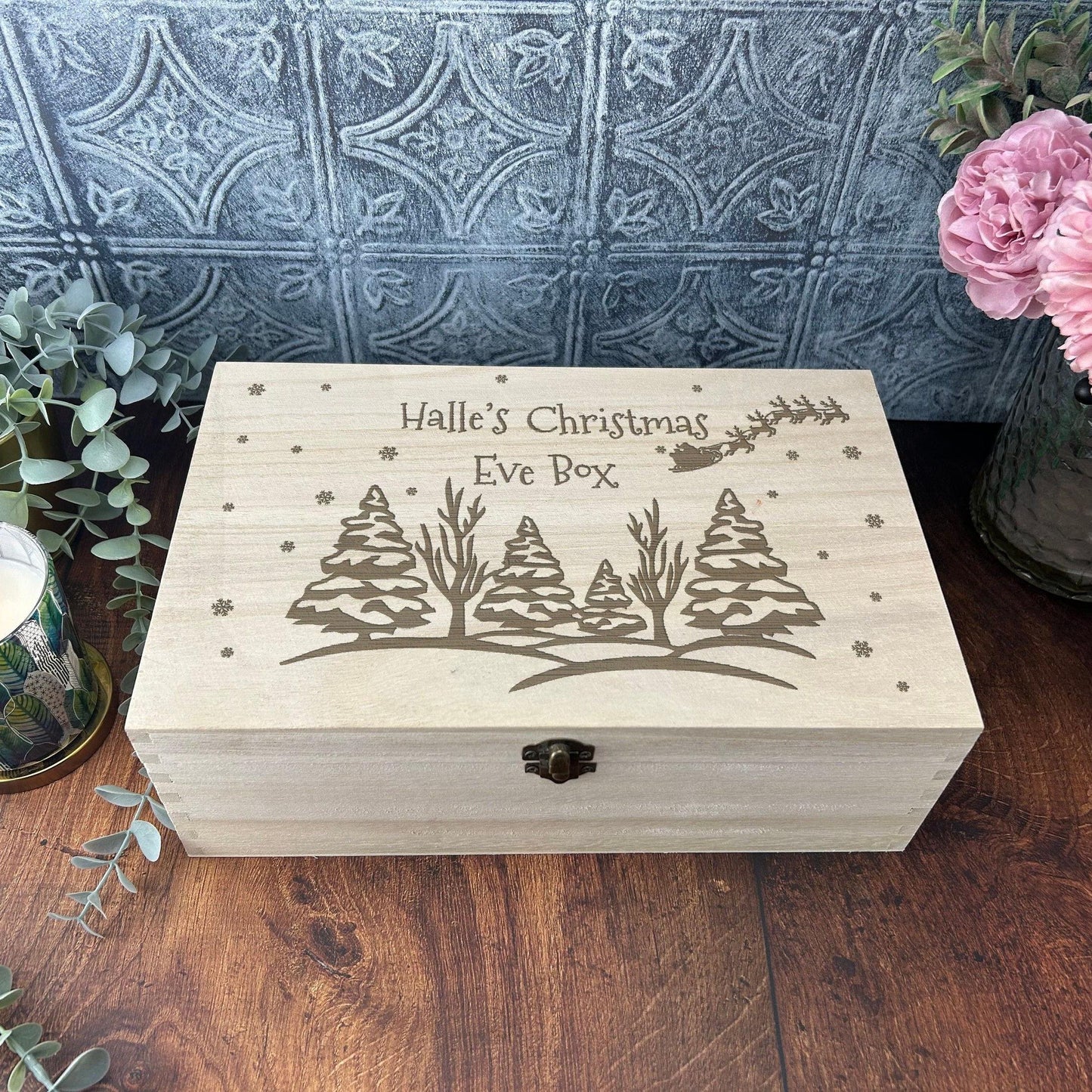 Snowy Tree Silhouette & Santa Sleigh Christmas Eve Box - Personalised Box XMAS Gift