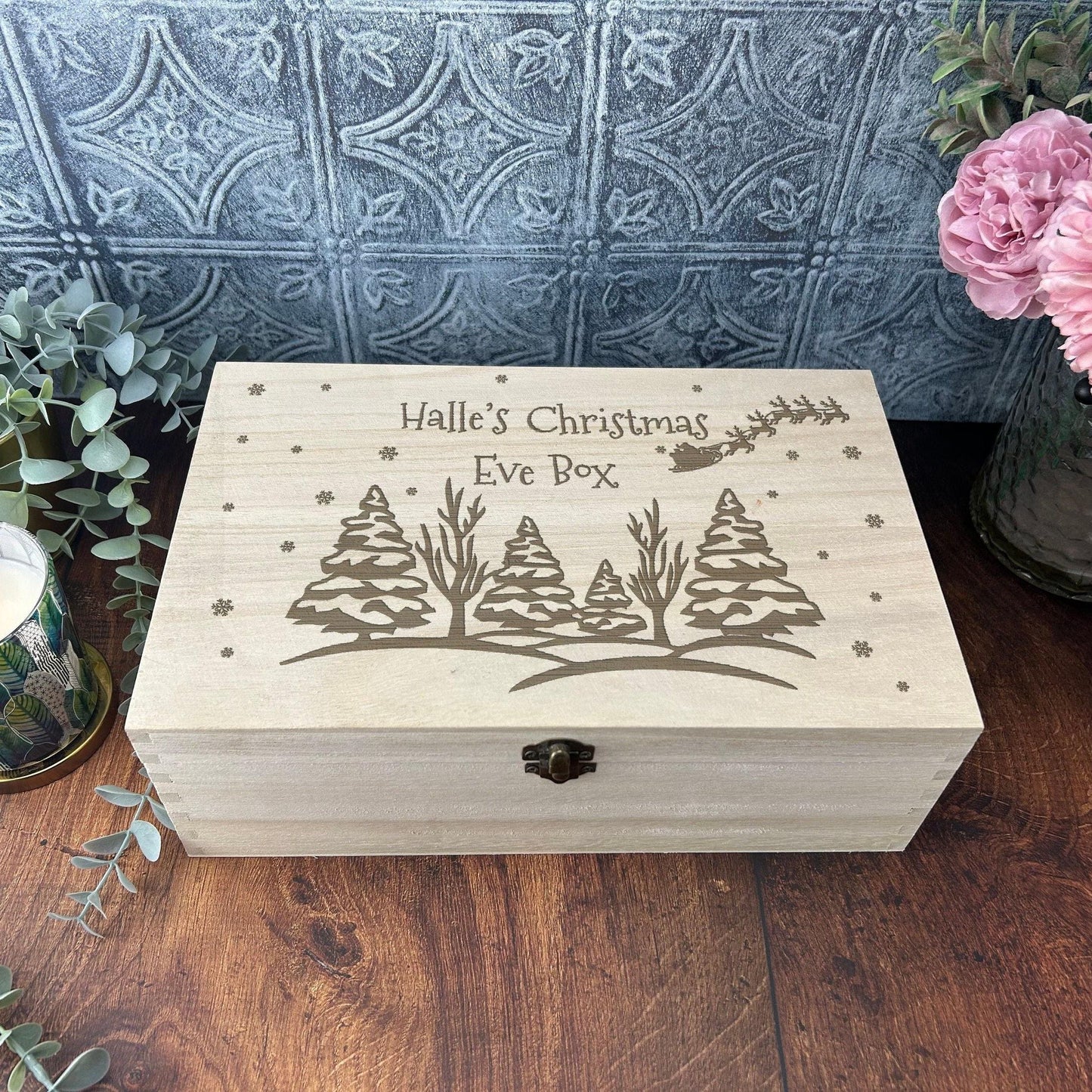 Snowy Tree Silhouette & Santa Sleigh Christmas Eve Box - Personalised Box XMAS Gift