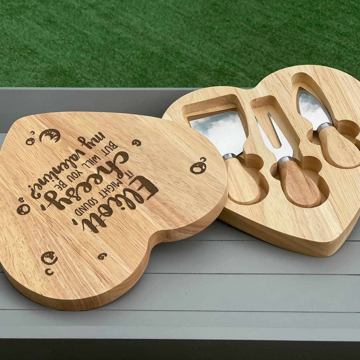 Sounds Cheesy Valentine's Day Heart Shape Cheese Board Set - Personalised Gift