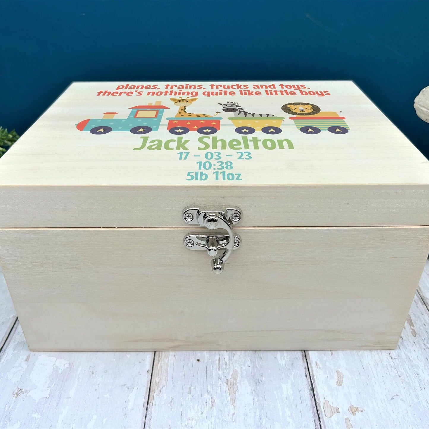 Train Boys Christening New Baby Wooden Memory Box Personalised Gift