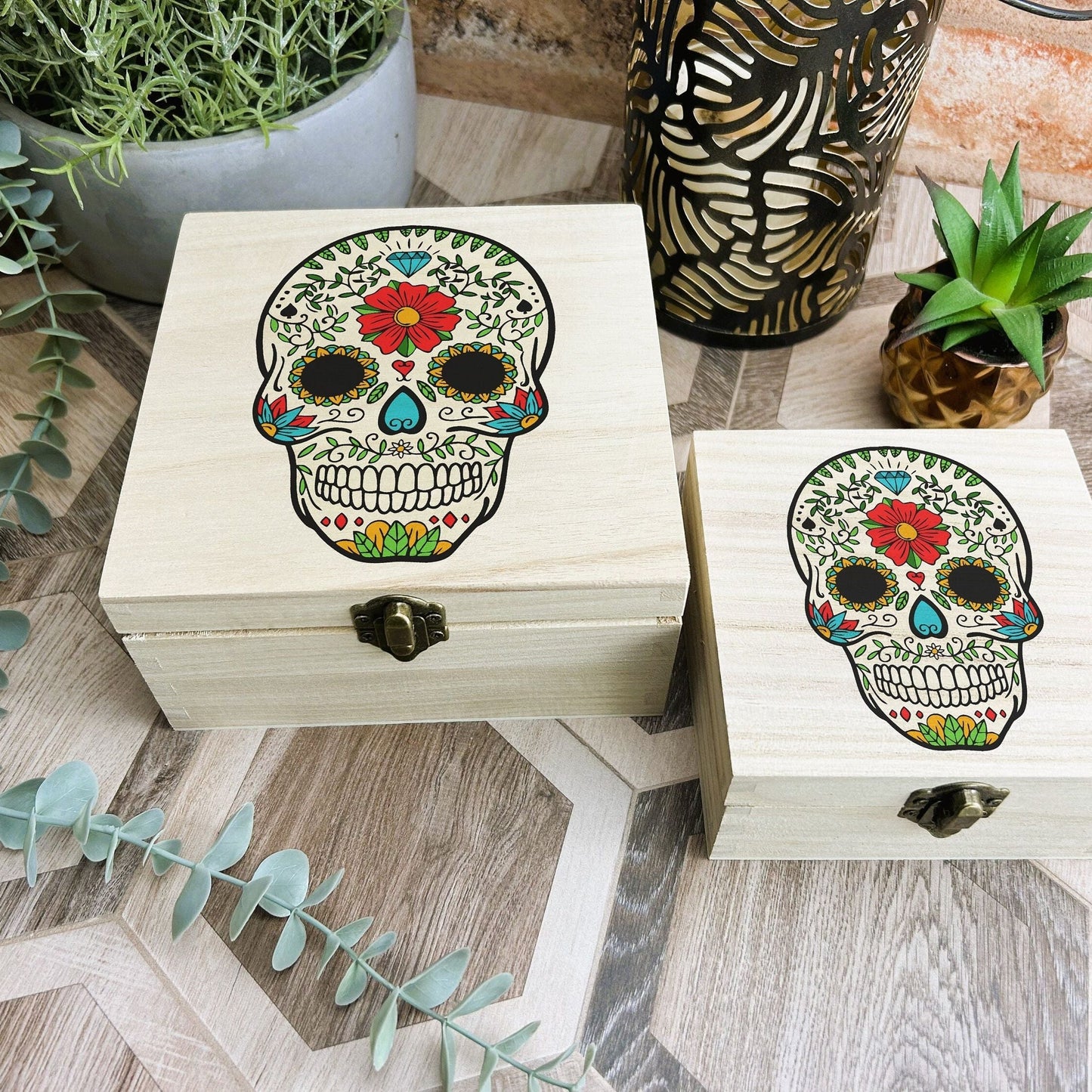 Sugar Skull Colourful Wooden Box Mexico Mexican Day Of The Dead All Souls Gift Trinket Memory Box Storage Christmas Gift Birthday Present