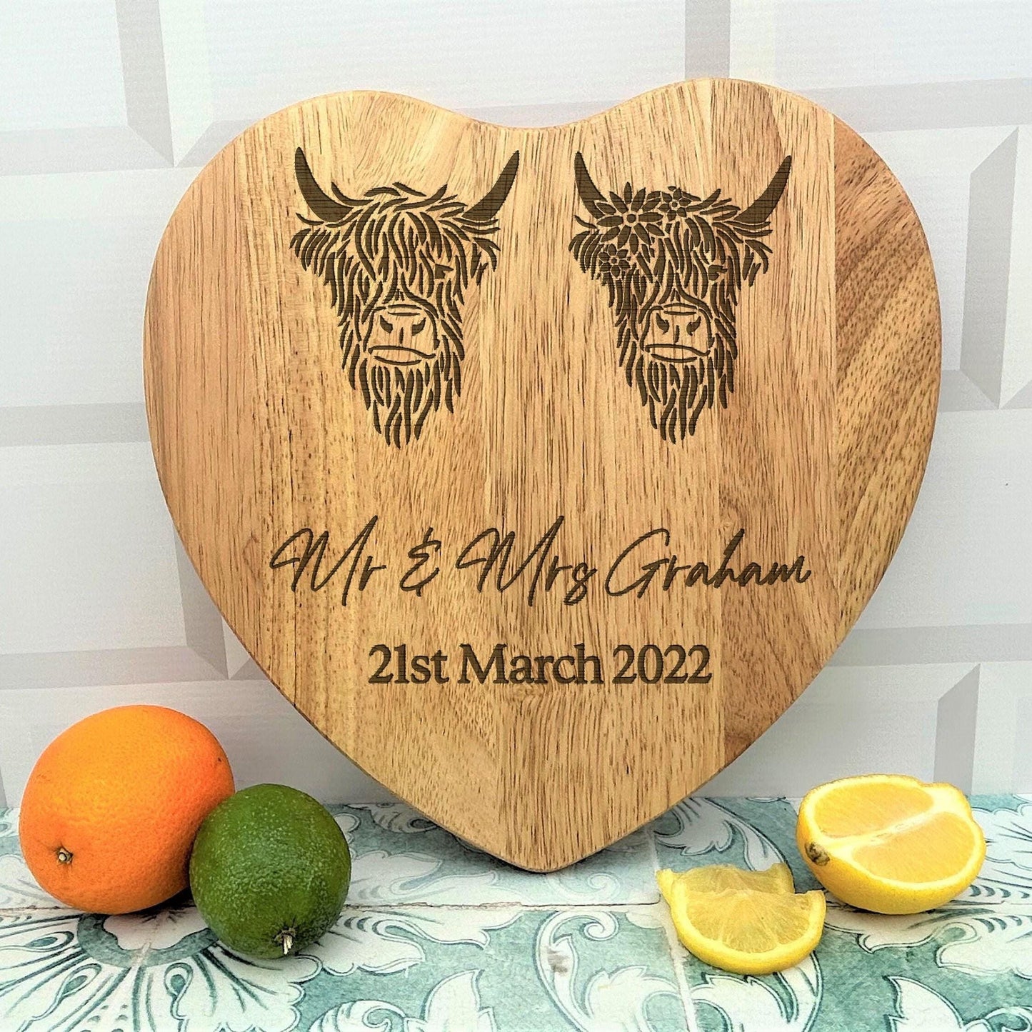 Highland Cows Personalised Engraved Couple Chopping Board - Wedding Gift