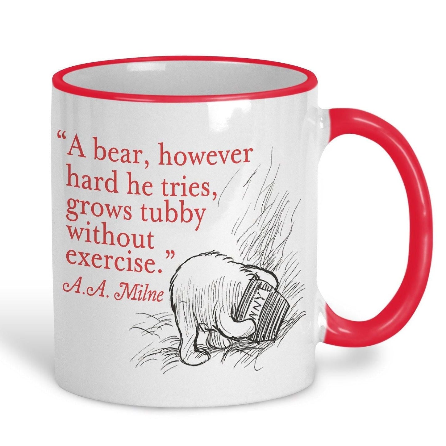 A.A. Milne Winnie the Pooh Bear Book Quote "A bear grows tubby without exercise" Classic Literature Mug