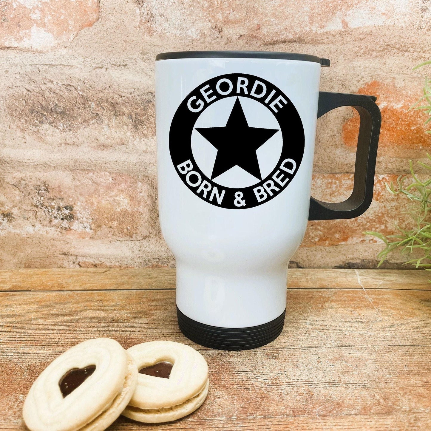 Geordie Born & Bred Star - Newcastle Geordie Dialect - Personalised Travel Mug