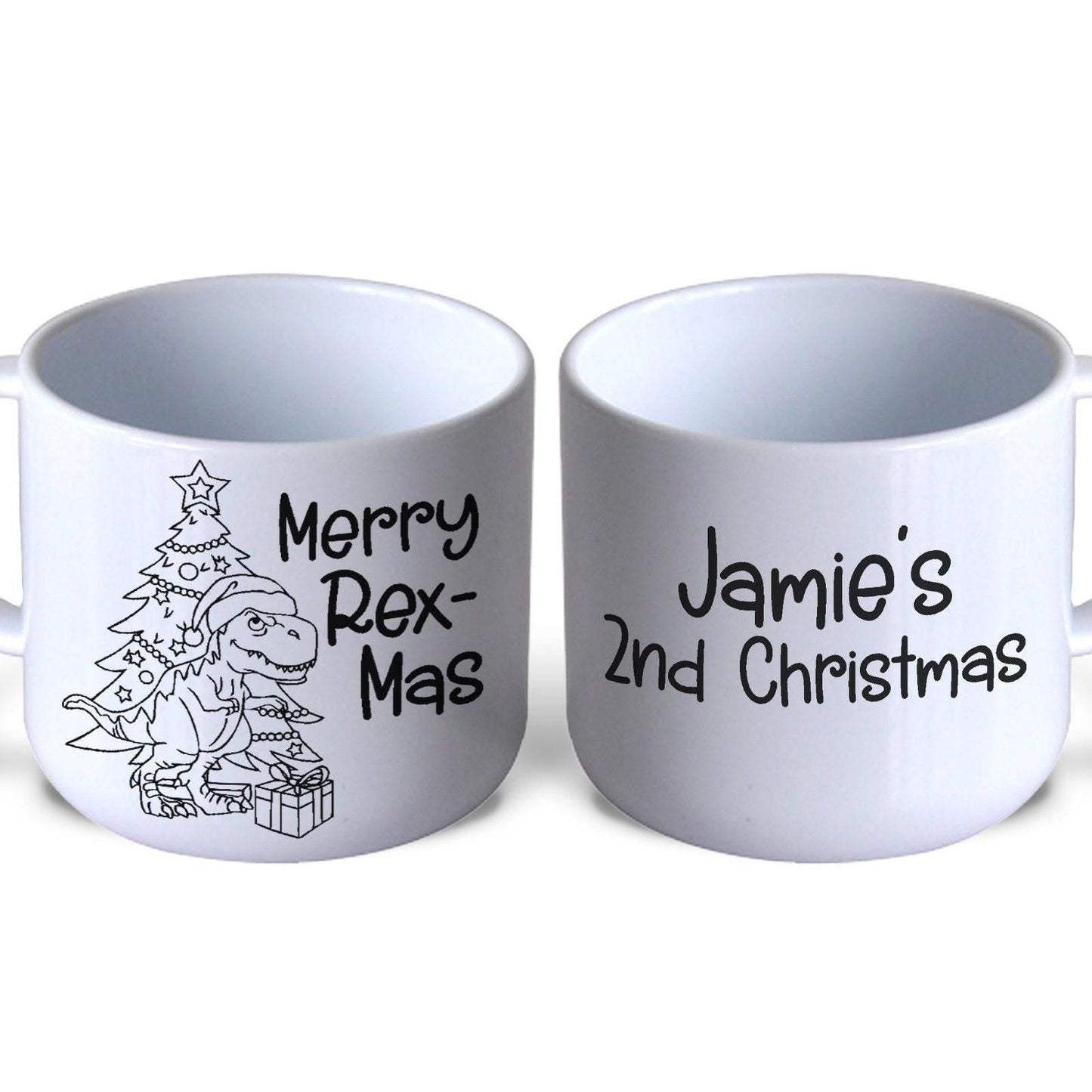 Merry Rex-Mas Dinosaur T Rex Christmas Personalised Mug for Toddlers 6oz Polymer Unbreakable Child Safe Gift