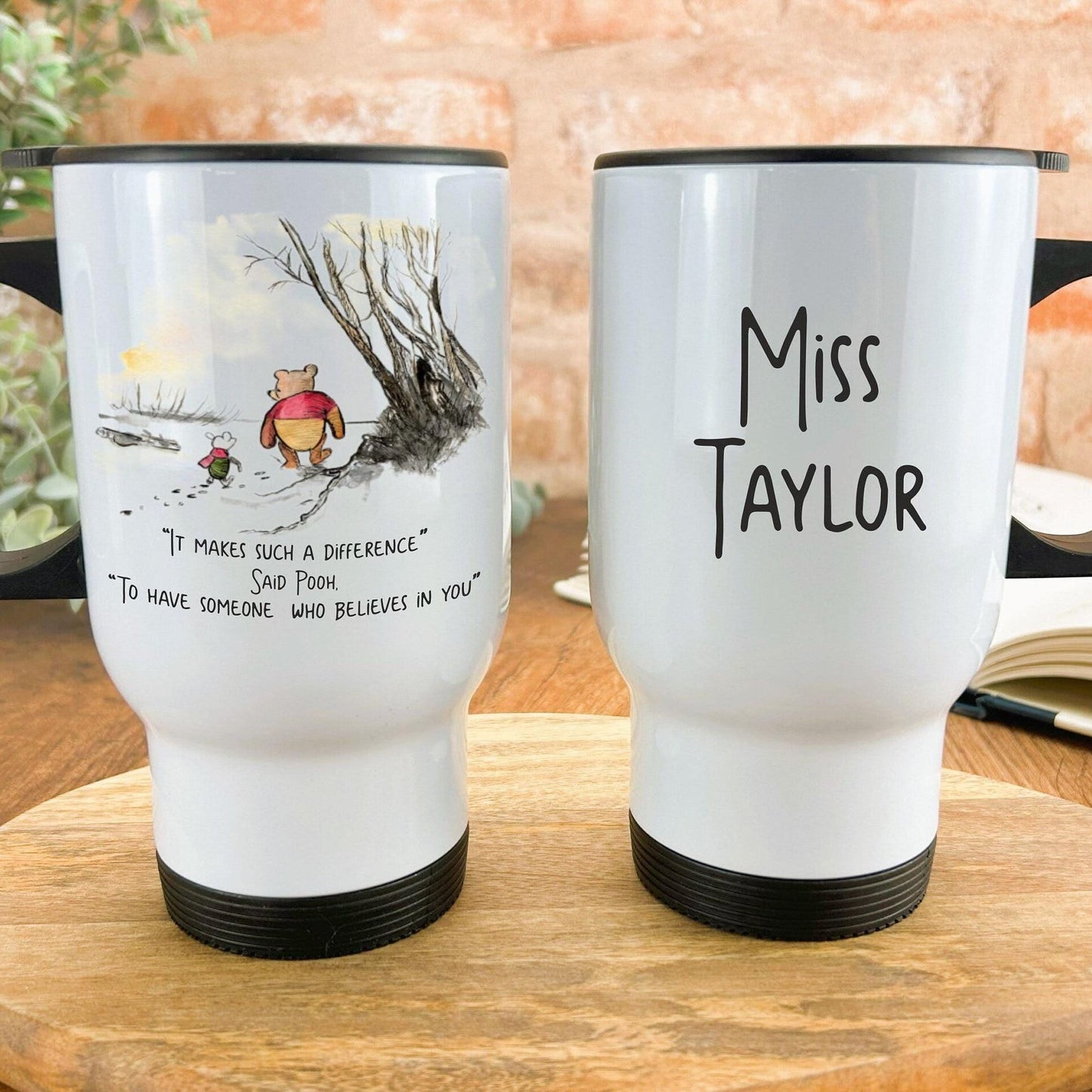 Pooh Bear & Piglet Disney Teacher Personalised Travel Mug