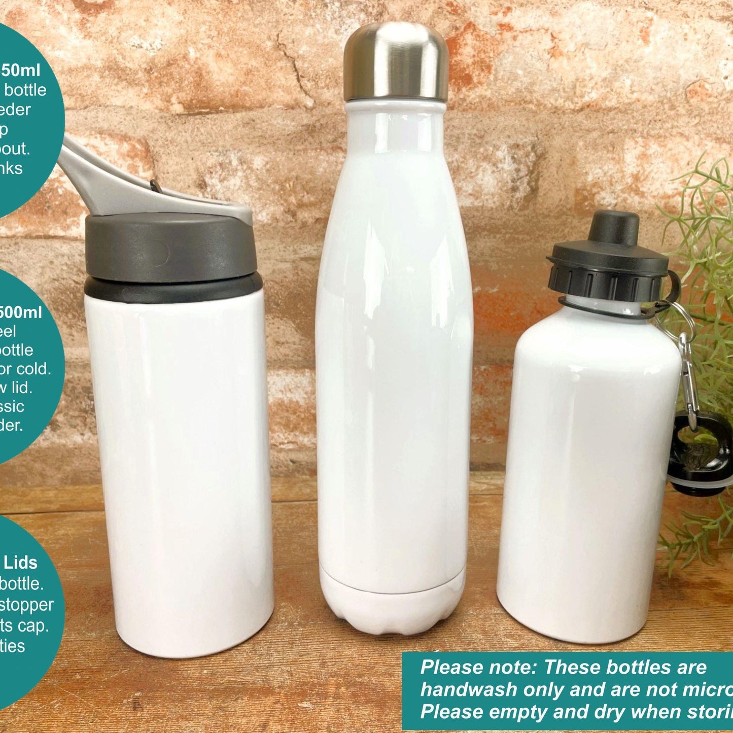 three different types of water bottles sitting next to each other