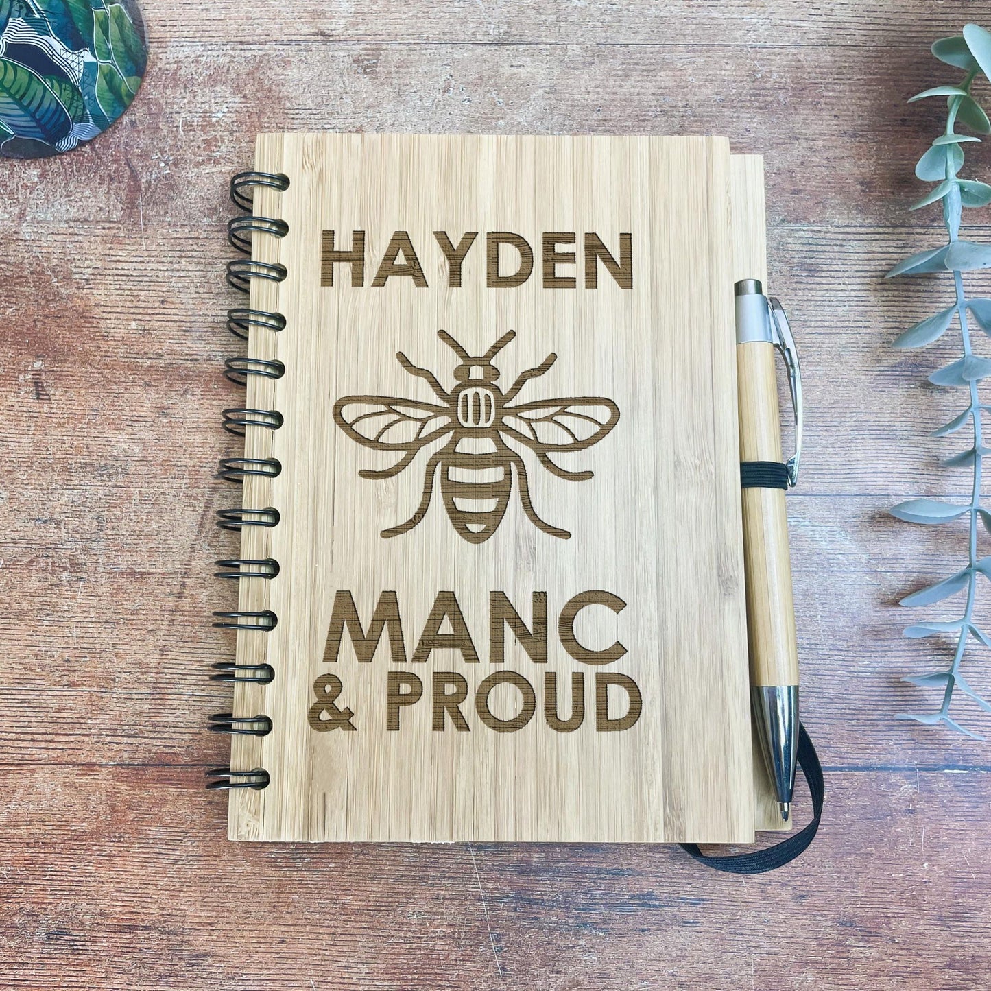 Manc and Proud - Manchester Bee - Personalised Dialect Engraved Notebook Journal Bamboo