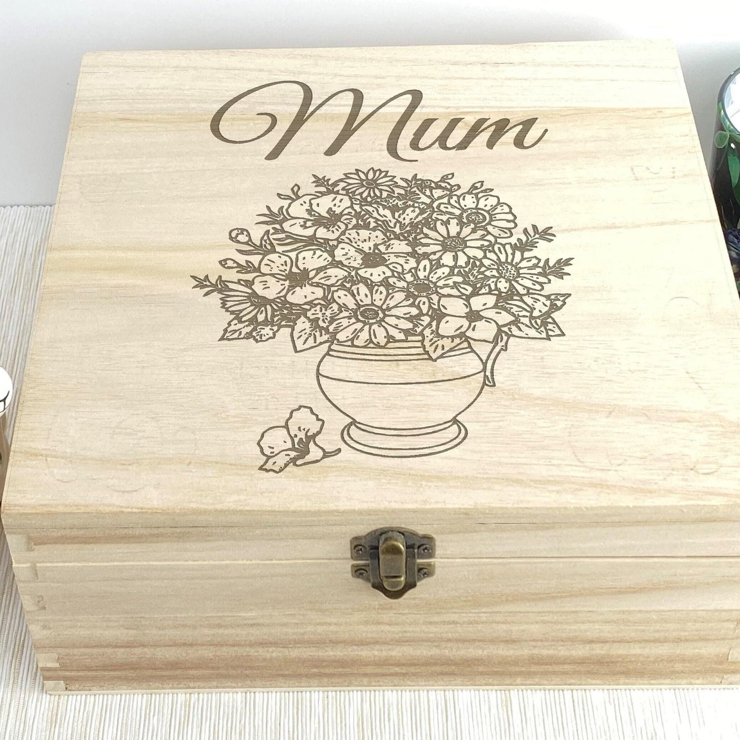 Vase of Flowers Design Wooden Memory Keepsake Box Personalised Gift