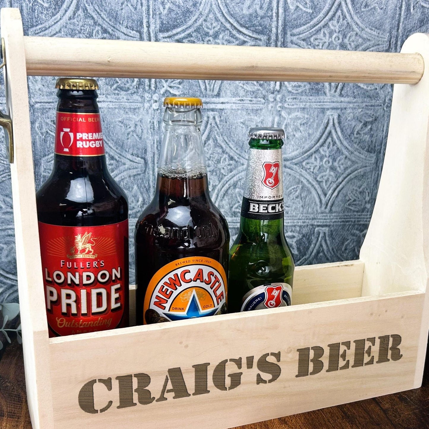 Stencil Font Beer Carrier Any Name - Personalised Birthday Gift - 18th - 21st