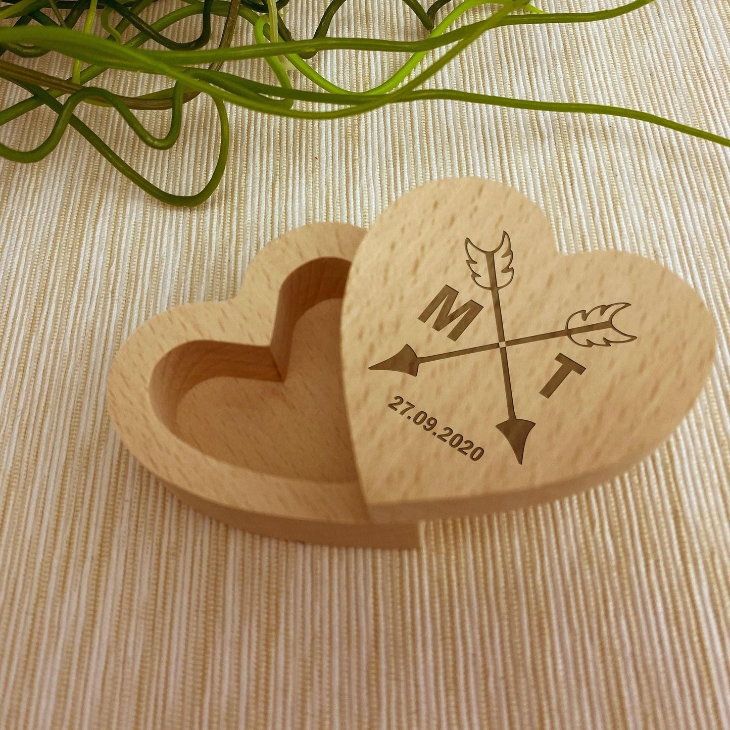 Cupid Arrows Date Wedding Ring Carrier Heart Box Personalised Engagement Gift