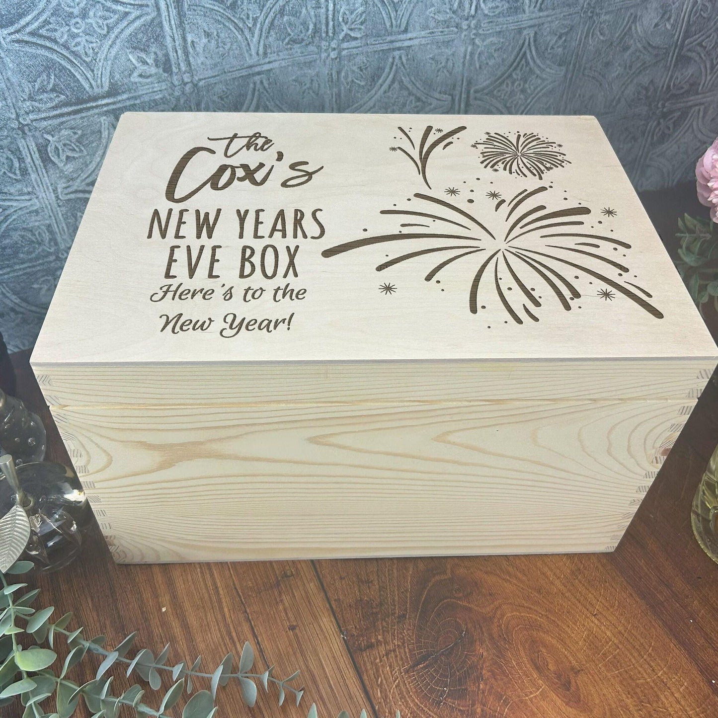 Fireworks New Years Eve Hamper Box Family Personalised Gift Celebration Engraved