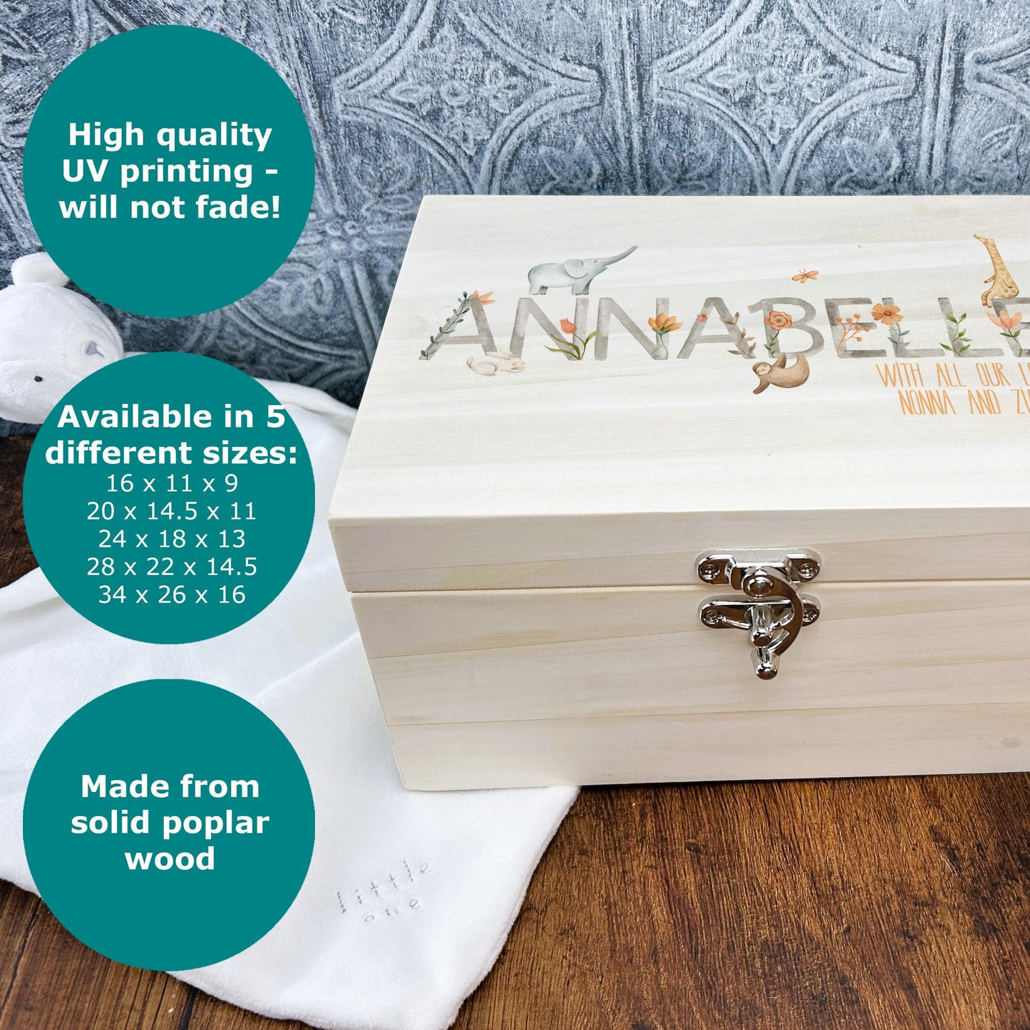 a wooden box with the names anabel on it