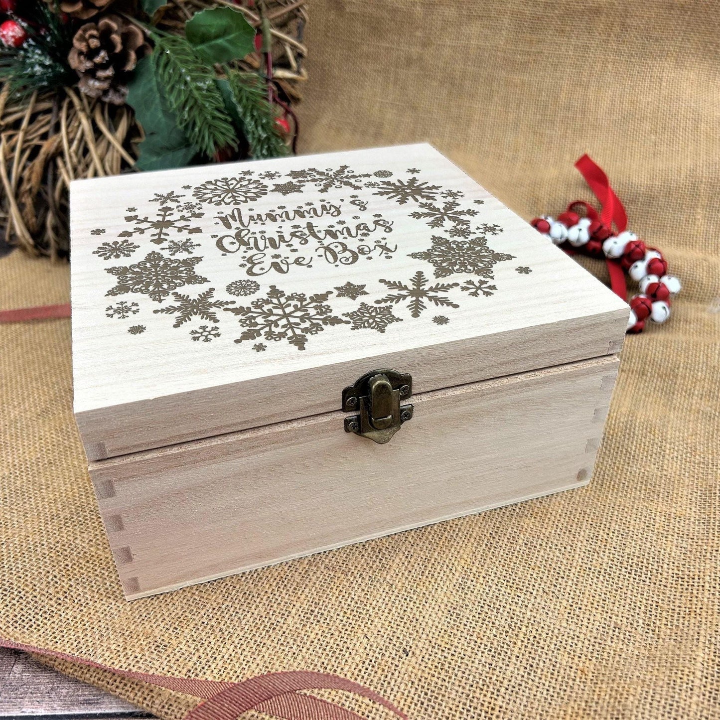 Snowflake Wreath Wooden Personalised Christmas Eve Box