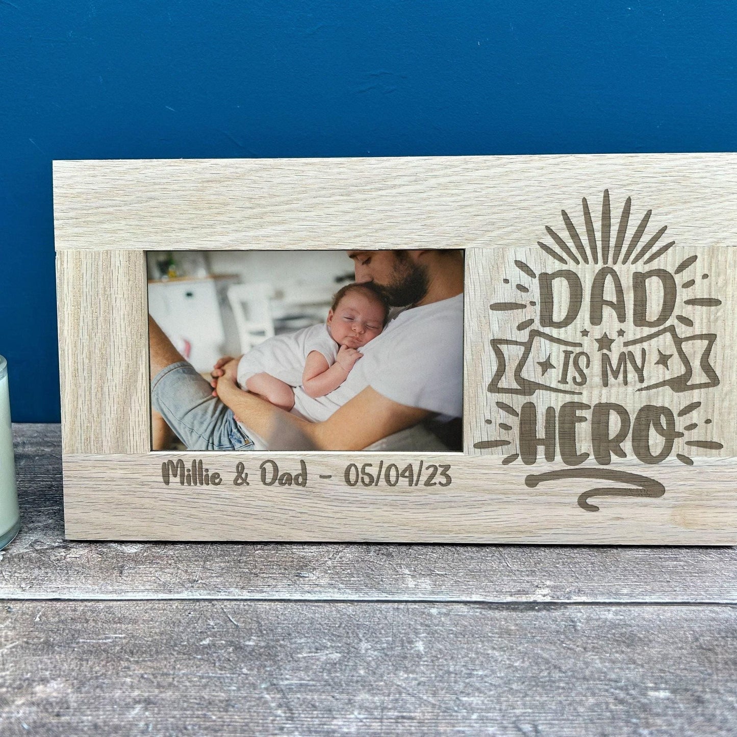 Dad Is My Hero - Father's Day Personalised Gift - Oak Photo Frame 6'x4'