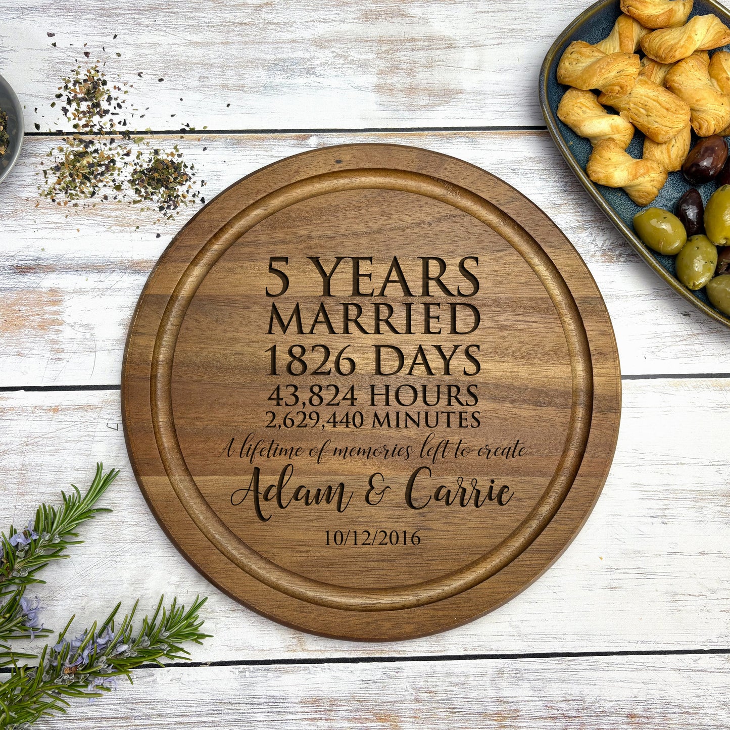 5 Years Married Personalised Wooden Chopping Board - Fifth Anniversary Gift