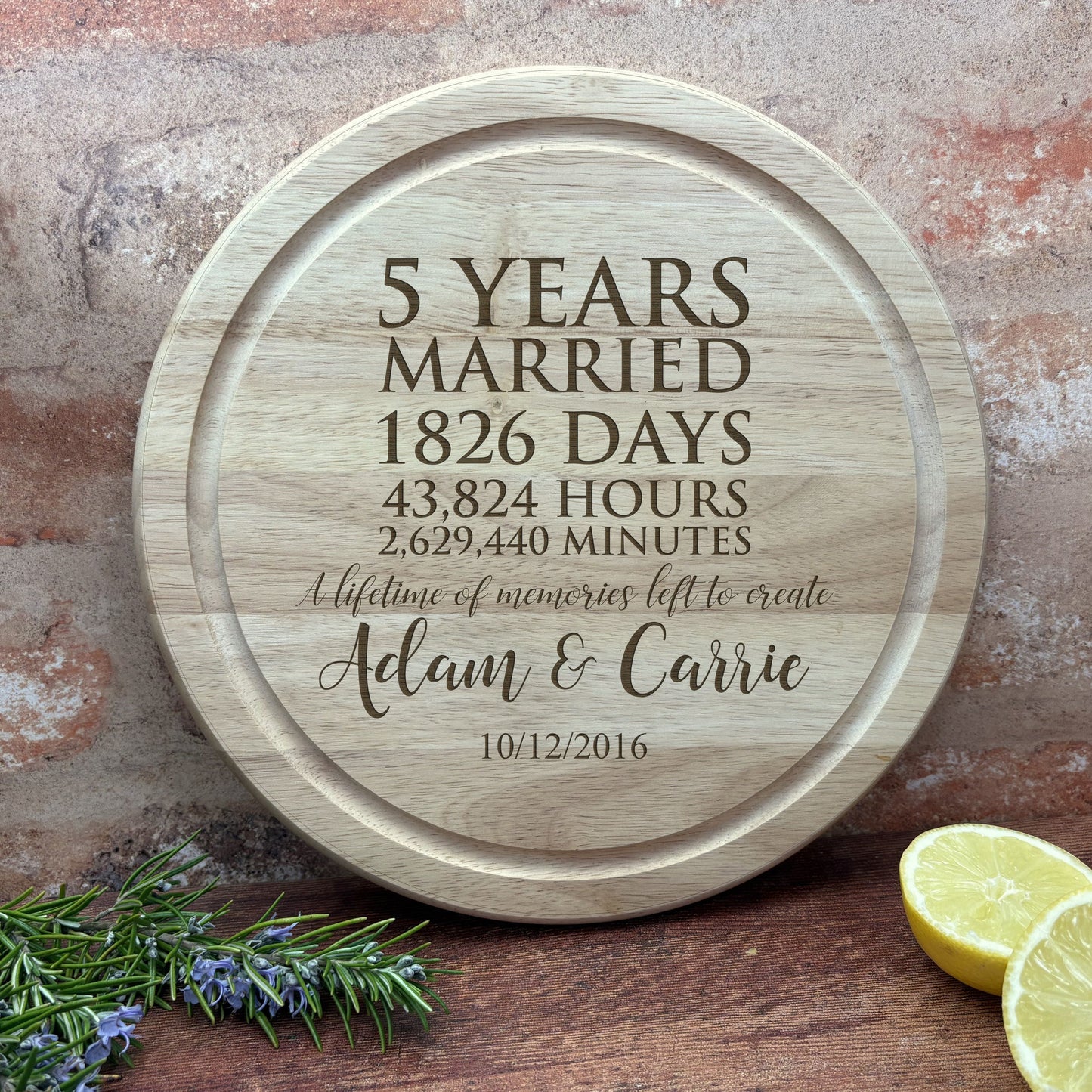5 Years Married Personalised Wooden Chopping Board - Fifth Anniversary Gift