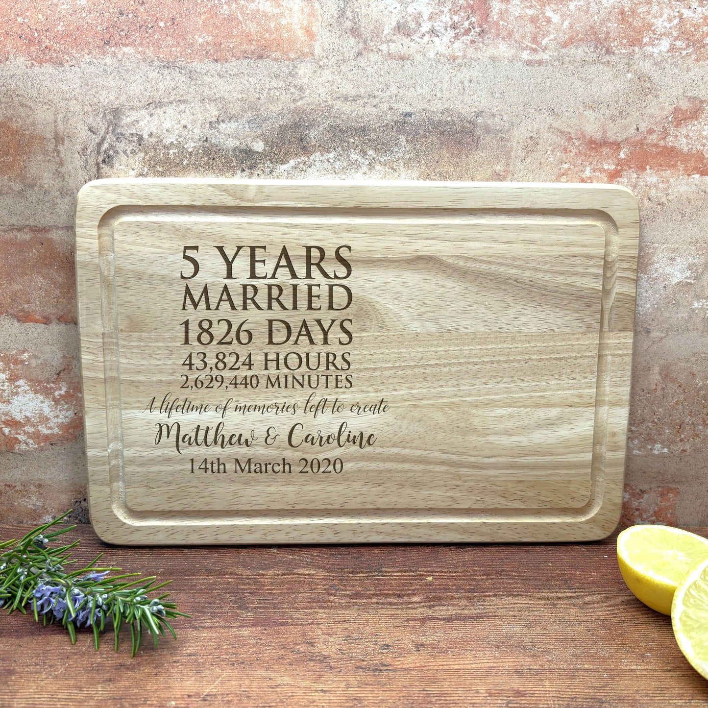5 Years Married Personalised Wooden Chopping Board - Fifth Anniversary Gift