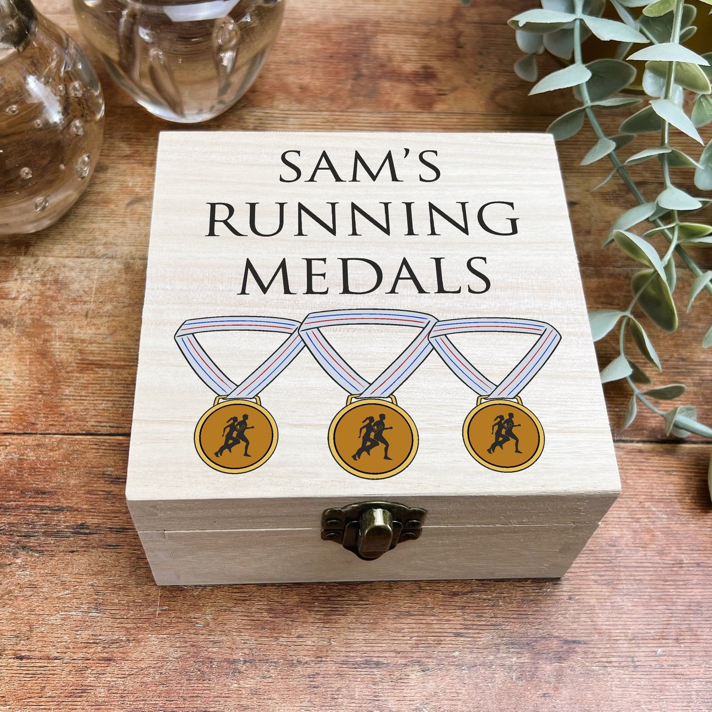 Medal Storage Wooden Box Colour Printed Sports Person Personalised Gift