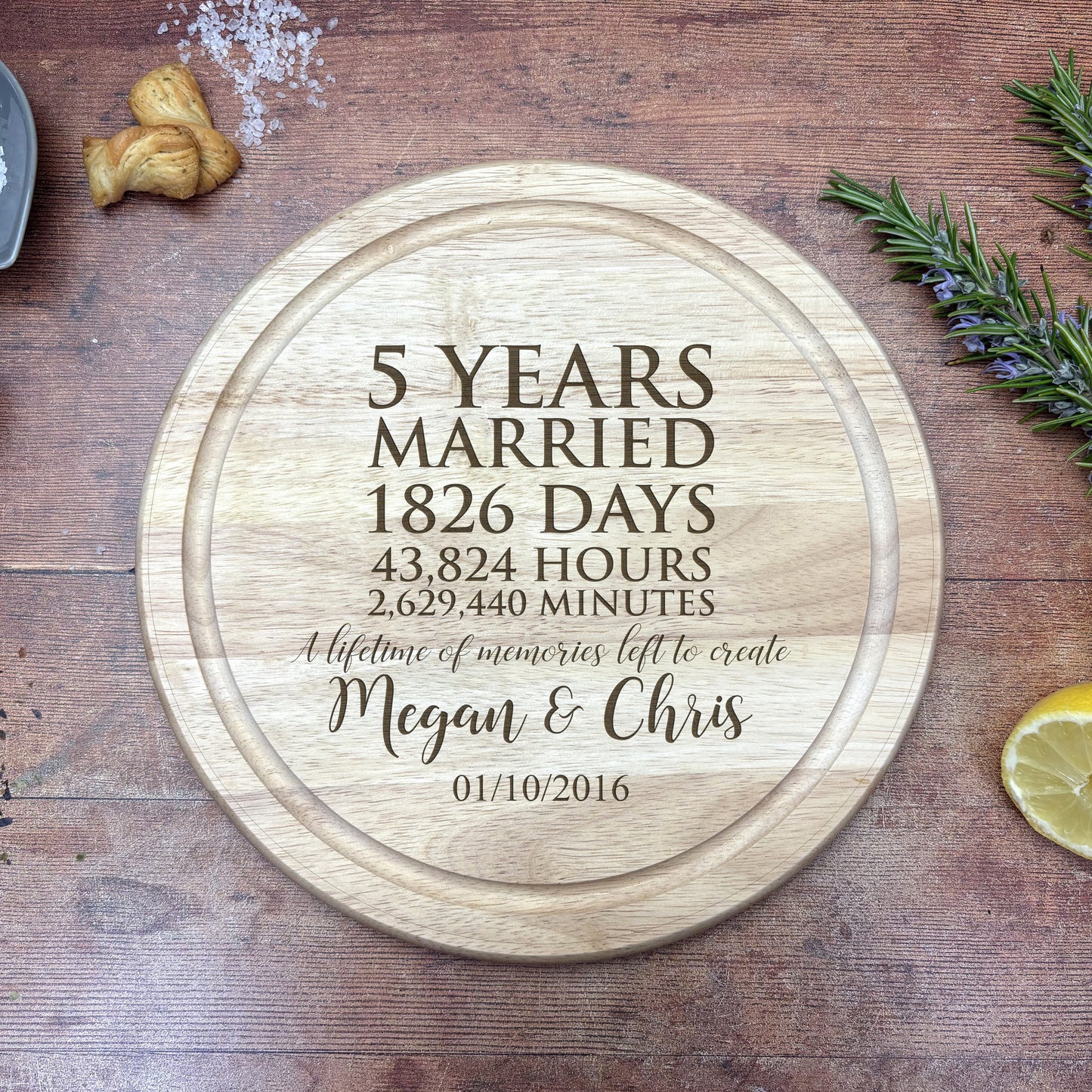 5 Years Married Personalised Wooden Chopping Board - Fifth Anniversary Gift
