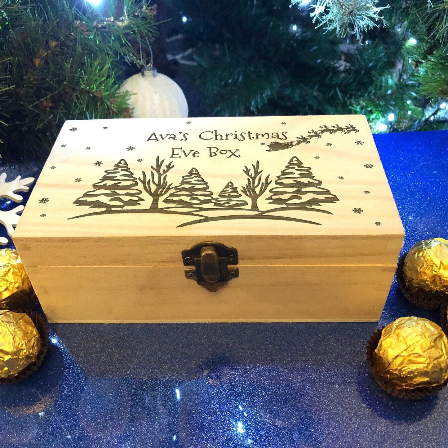 Snowy Tree Silhouette & Santa Sleigh Christmas Eve Box - Personalised Box XMAS Gift