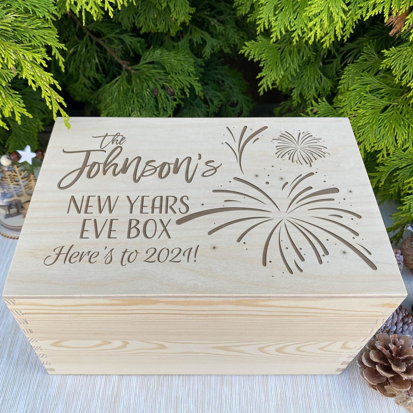Fireworks New Years Eve Hamper Box Family Personalised Gift Celebration Engraved