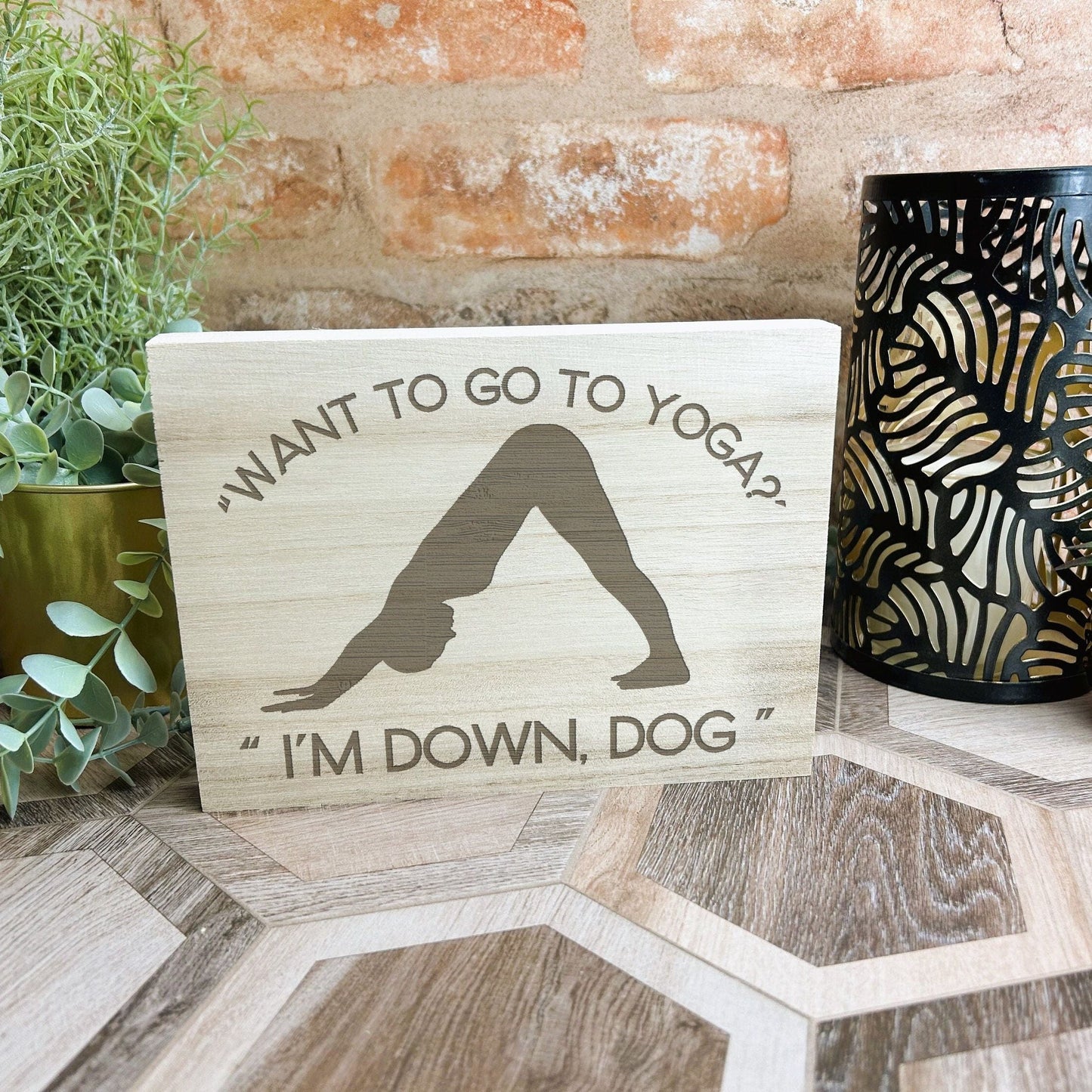 Downward Dog Yoga Engraved Wooden Wall Plaque Decor Positivity Gift