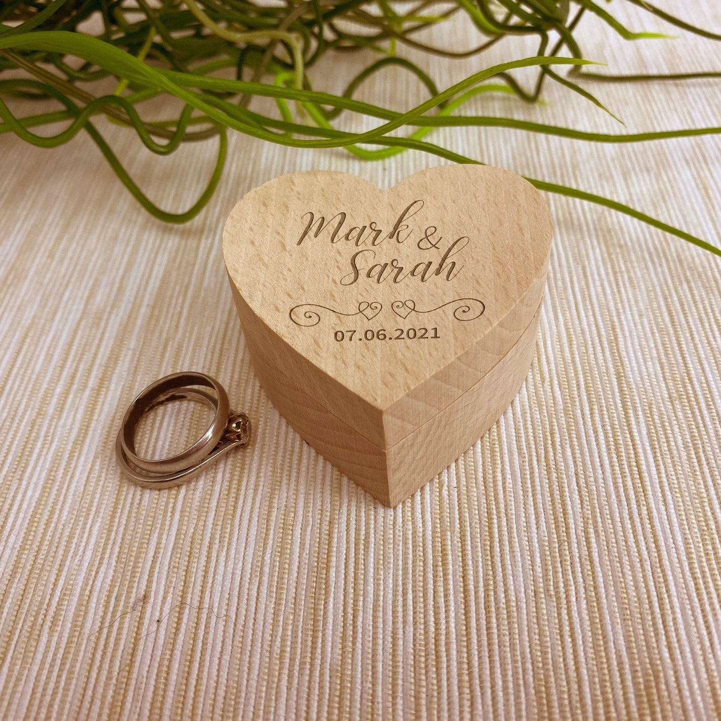 Names Date Hearts Wedding Ring Carrier Heart Box Personalised Engagement Gift