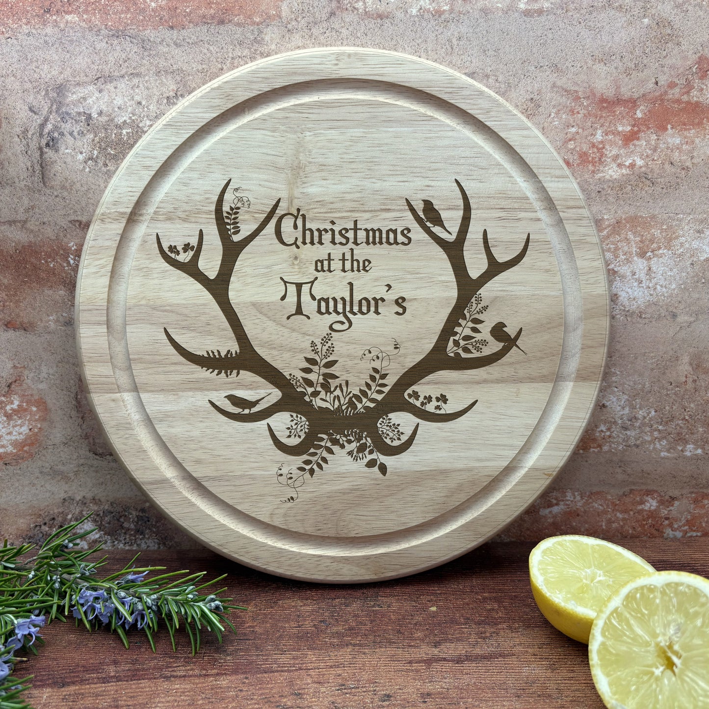 Personalised Antlers Christmas Chopping Board - Family XMAS Gift