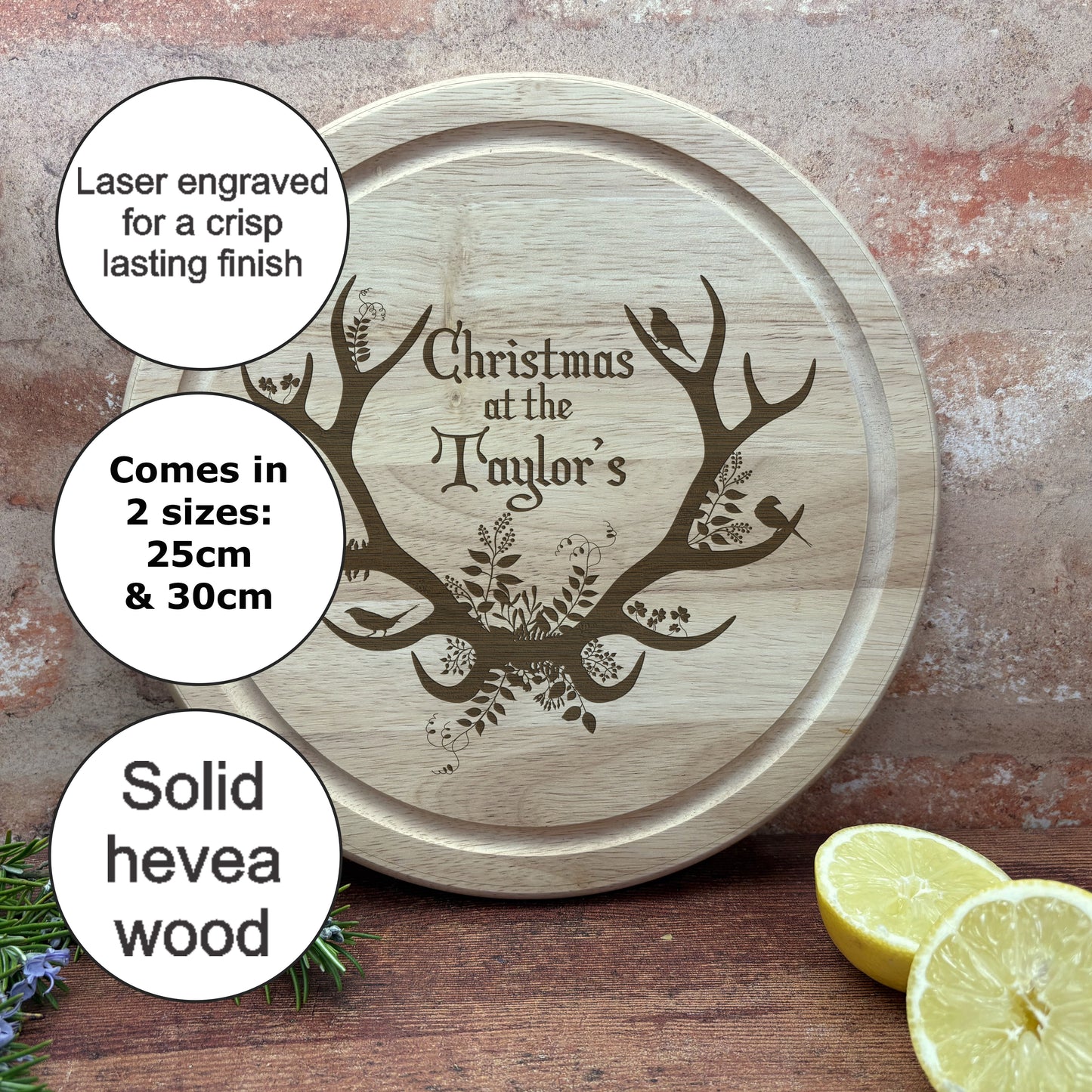 Personalised Antlers Christmas Chopping Board - Family XMAS Gift