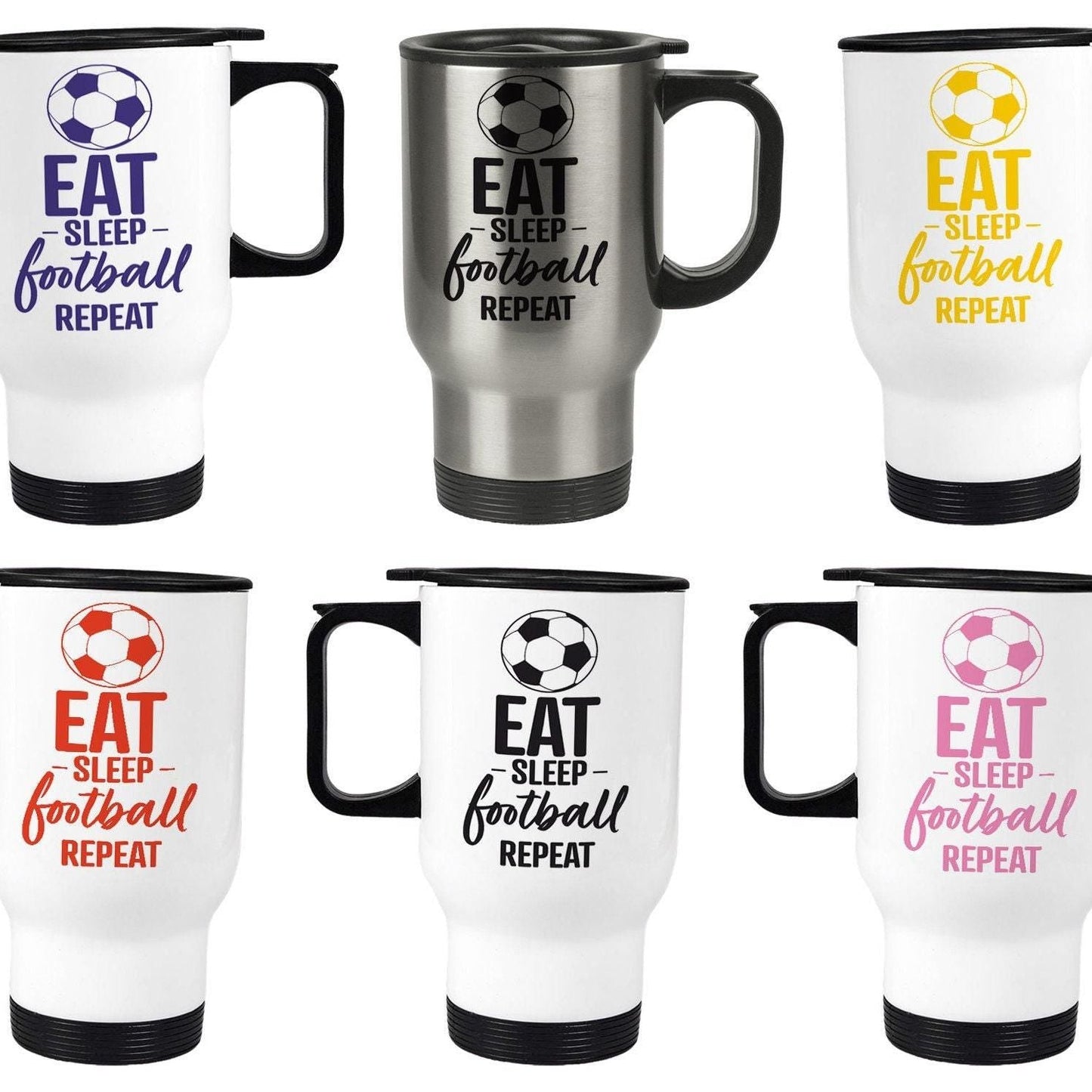 Eat Sleep Football Repeat Personalised White Travel Mug