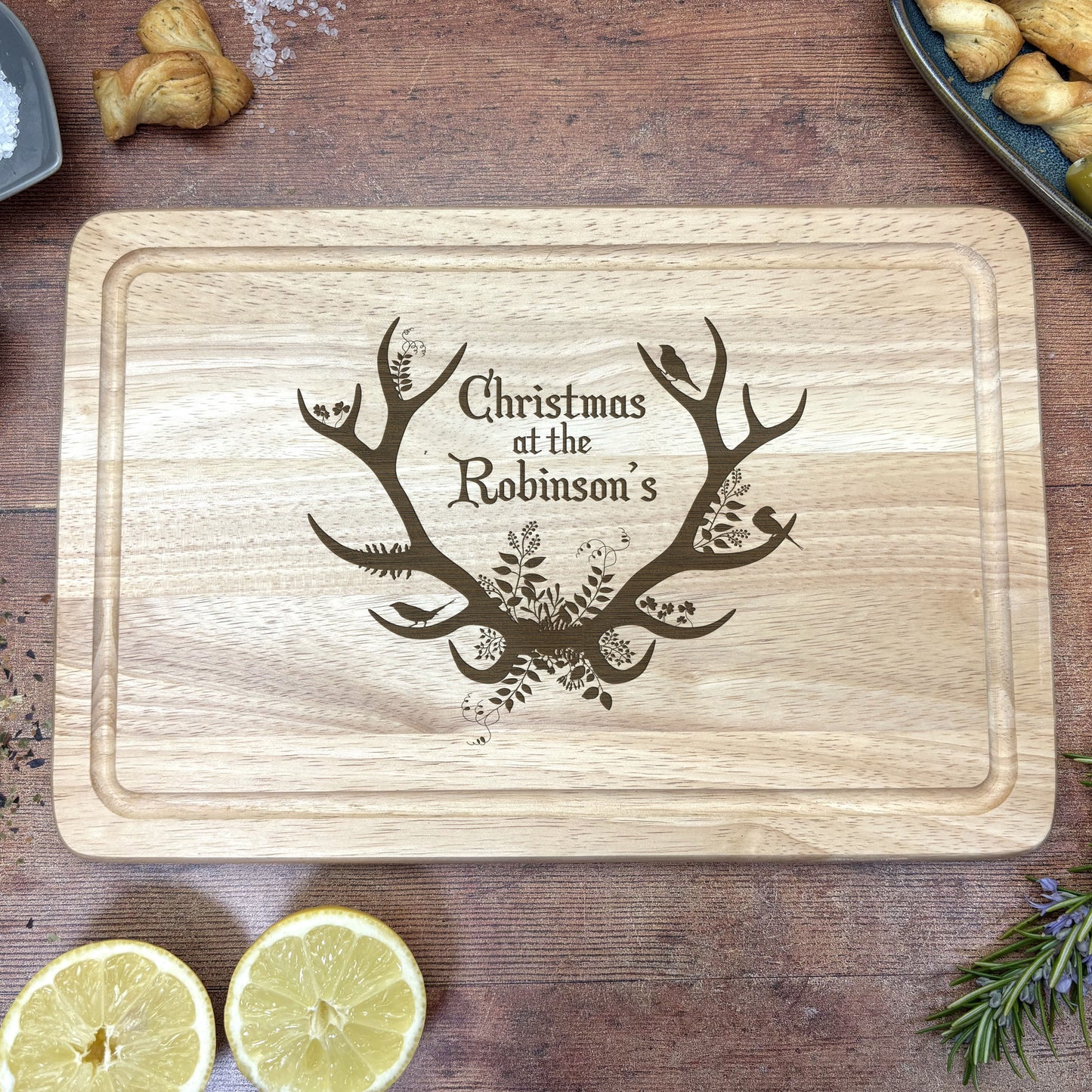 Personalised Antlers Christmas Chopping Board - Family XMAS Gift