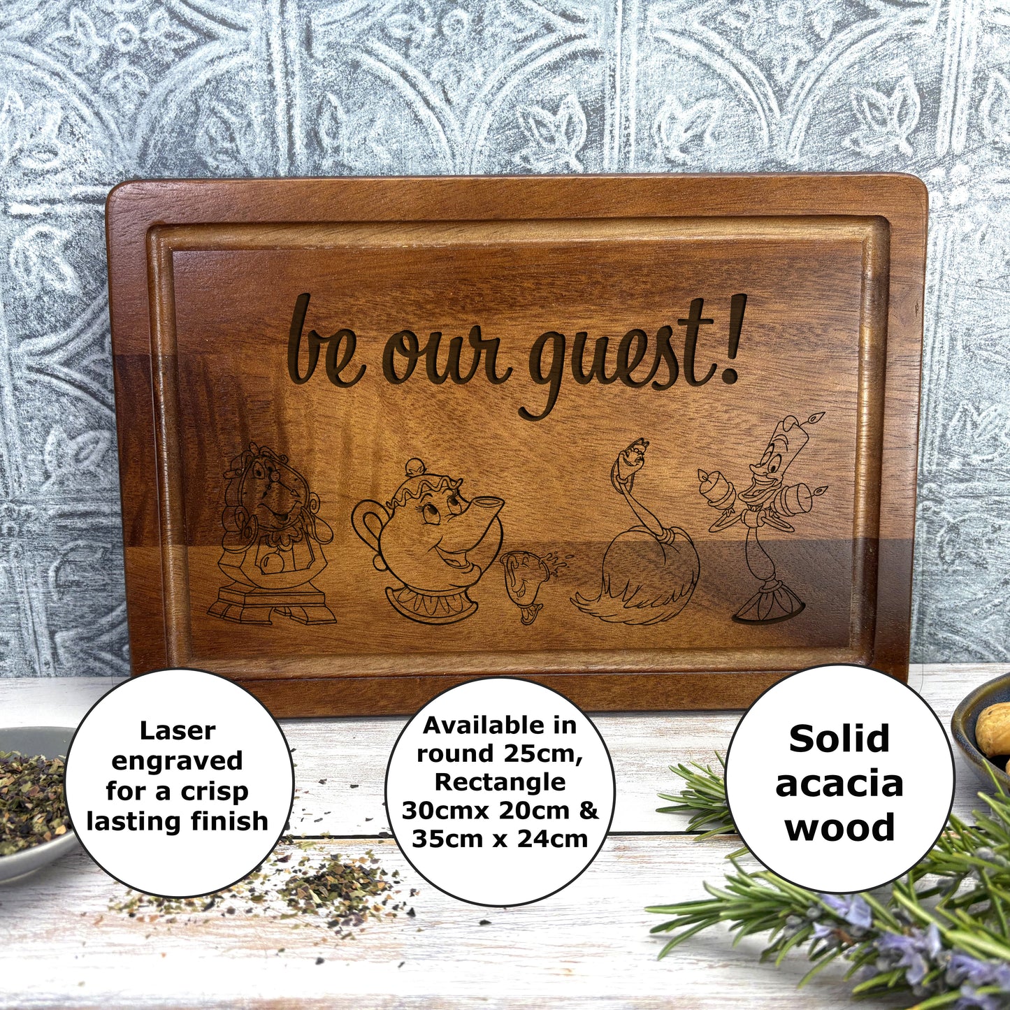 Beauty and the Beast Disney Movie Be Our Guest Chopping Board Cooking Gift Present Kitchen Decor HousewarmingChristmas Gift Birthday Present